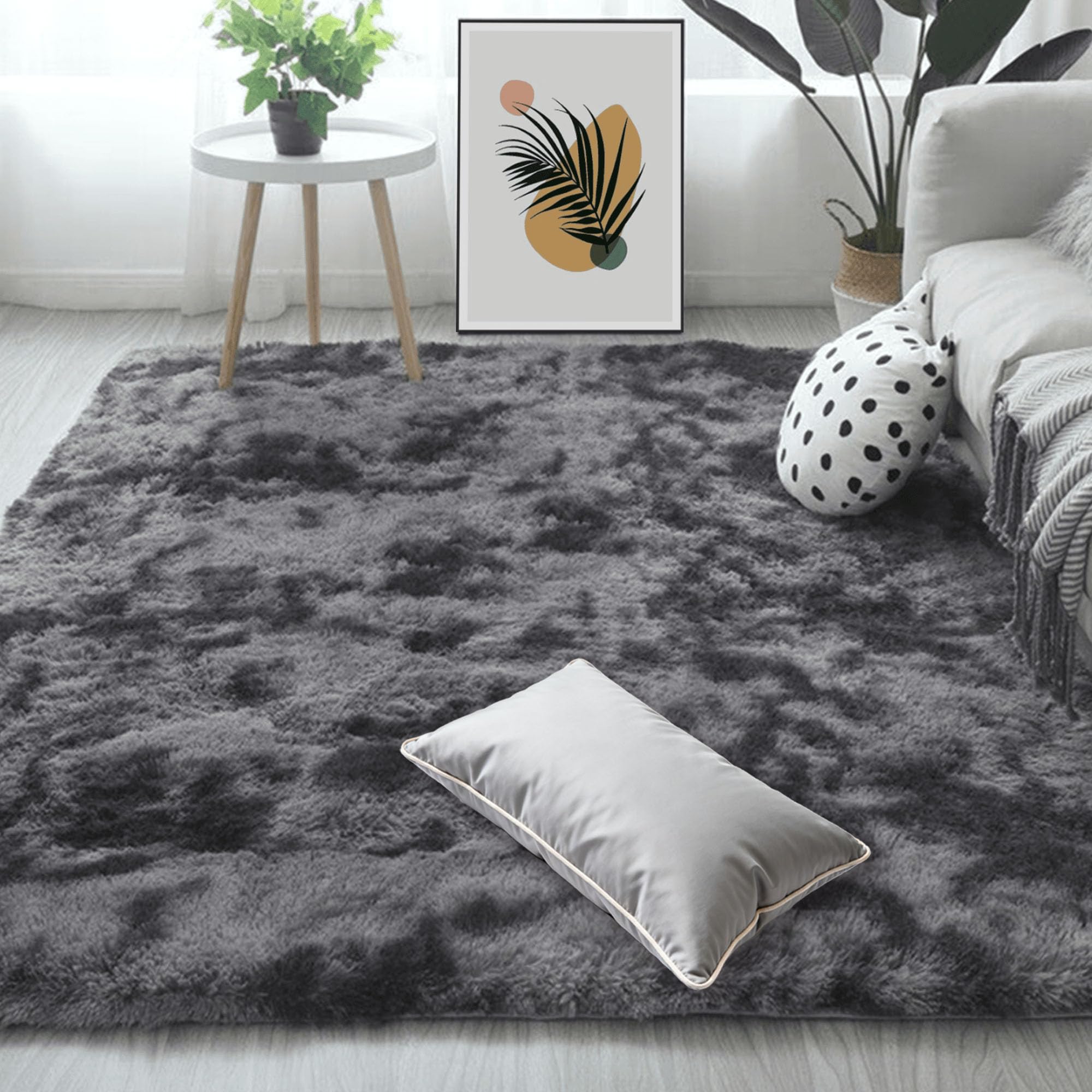 Tapis de salon 130x230 cm gris foncé moelleux et antidérapant pour chambre moderne