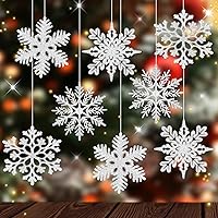 Vista 1 de MIAHART Paquete de 40 adornos de copos de nieve plateados de Navidad de 4 pulgadas, adornos de copos de nieve de plástico plateado con purpurina
