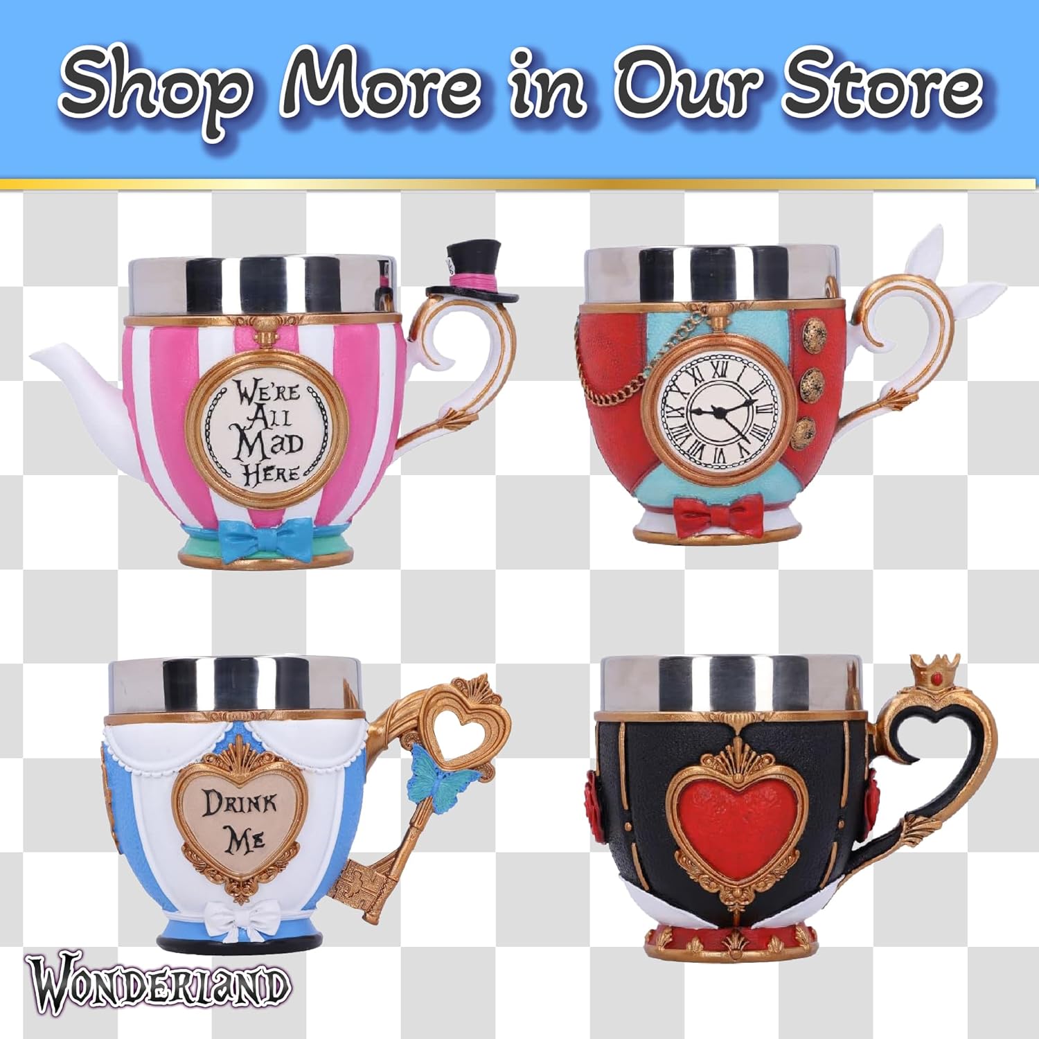 Nemesis Now Alice in Wonderland Inspired Tea Cup, Hand-Painted Resin, Pinkys Up Drinkware, Collectible Coffee Mug - Alice