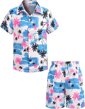 Arshiner Boys 2 Piece Hawaiian Shorts Set - Button Down Shirt and Shorts for 2-12 Years