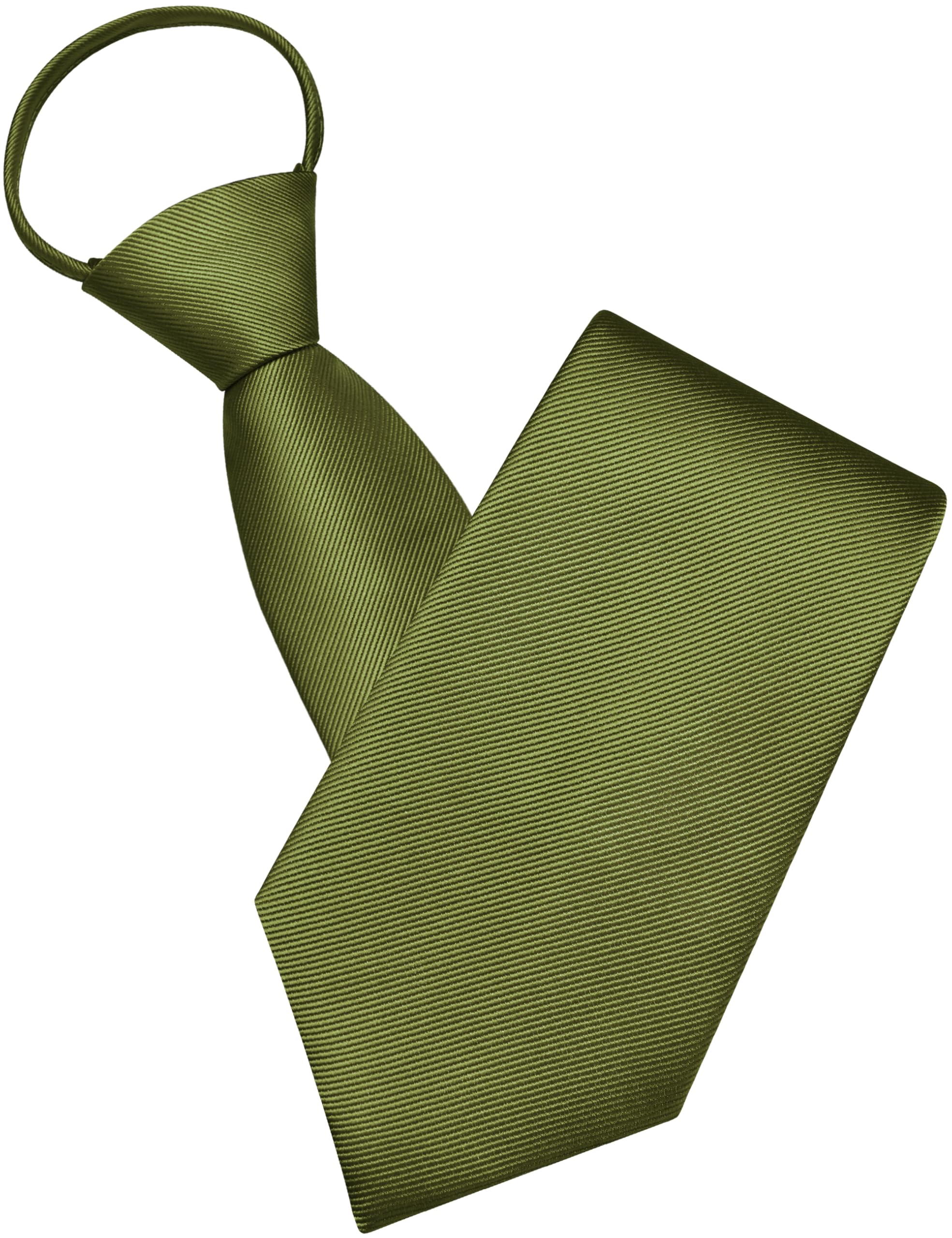 GUSLESON Olive Green Tie for Men Pre-tied Adjustable Zipper Necktie for Business and Wedding Party (1040-20)