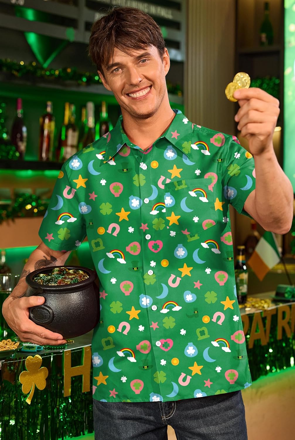 Arvilhill Men's St Patricks Day Printed Button Up Shirt - Image 4