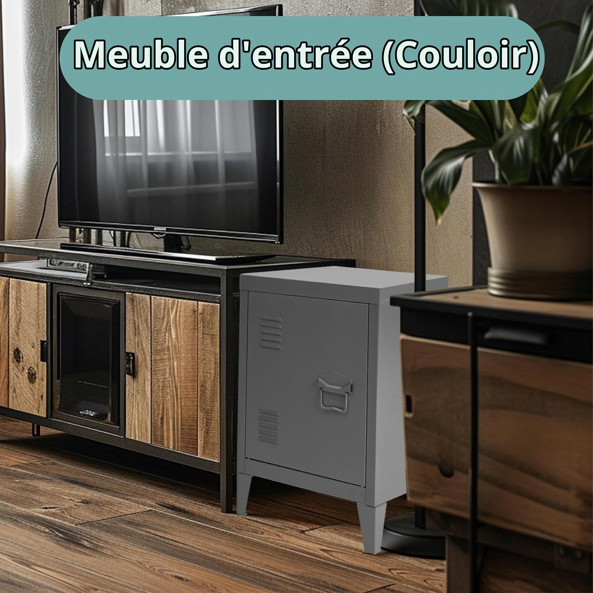 FurnitureR Armoire de Rangement pour Bureau, Unité de Rangement, Petit Meuble de Classement, Placard en Métal avec Portes Affleurantes, 2 Compartiments, pour Garage, Bureau, Gris