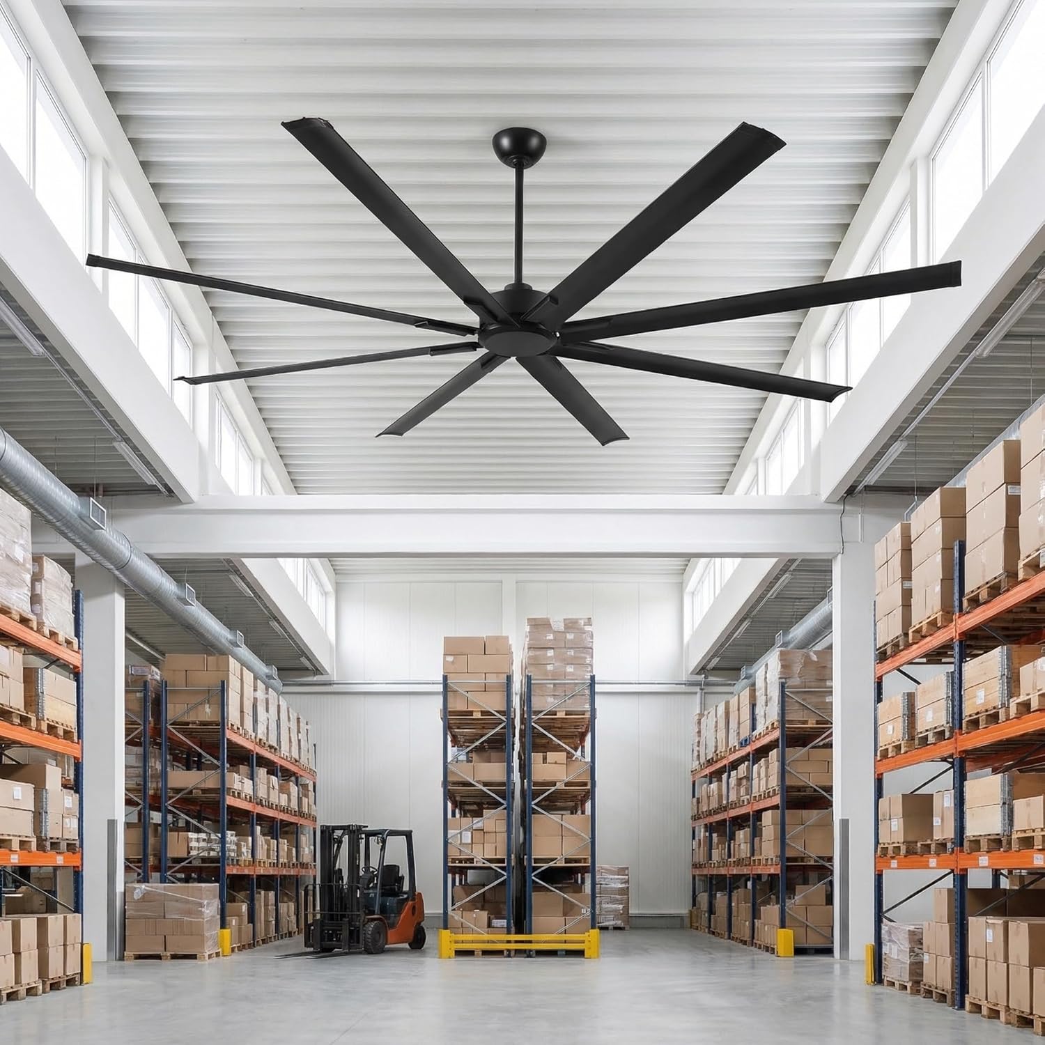 84 Inch HVLS Industrial Ceiling Fan - Heavy-Duty Aluminum Blades Rust-Proof, Black Motor, Quiet DC Motor, 6 Speeds, Remote & Wall Control, 6/10/24" Downrods, Commercial Garage Warehouse Fan