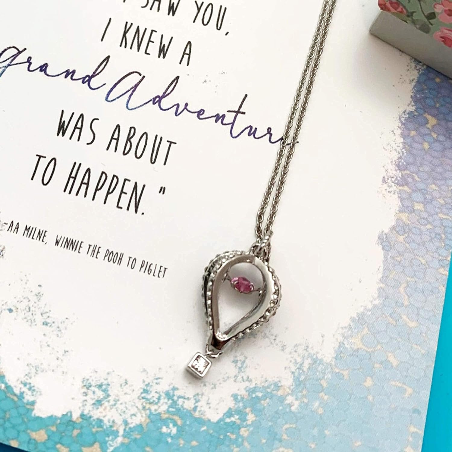 Smiling Wisdom | As Soon as I Saw You I Knew a Grand Adventure Was About to Happen Greeting Card and Hot Air Balloon with Dancing Pink Heart Gift Set | Women Friends | Silver Pink