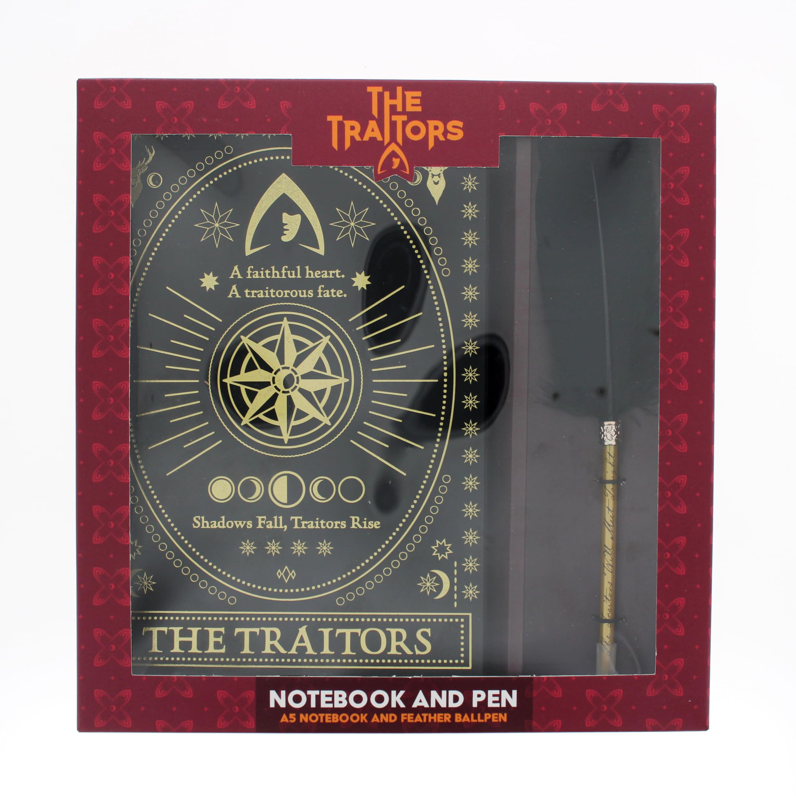 Blueprint Collections The Traitors A5 Notebook & Feather Pen Gift Set, Hardcover Lined Journal with Black Feather Ballpoint Pen, Official TV Show Merchandise, Stationery Gift for Fans