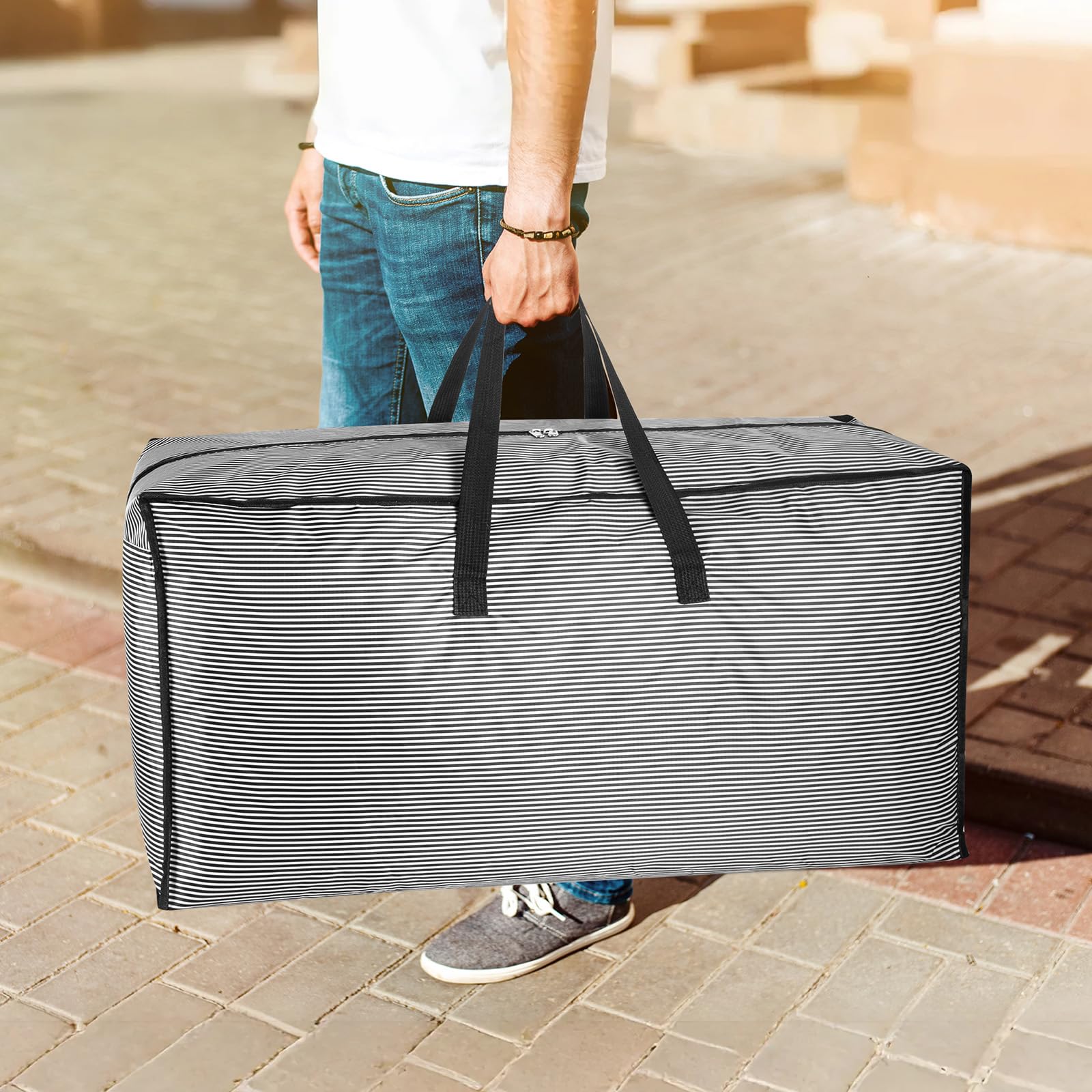 iespell Paquete de 6 bolsas de almacenamiento extragrandes resistentes de 120 litros con tapas para mudanzas, cajas de embalaje de almacenamiento resistentes con asas de cremallera, bolsas