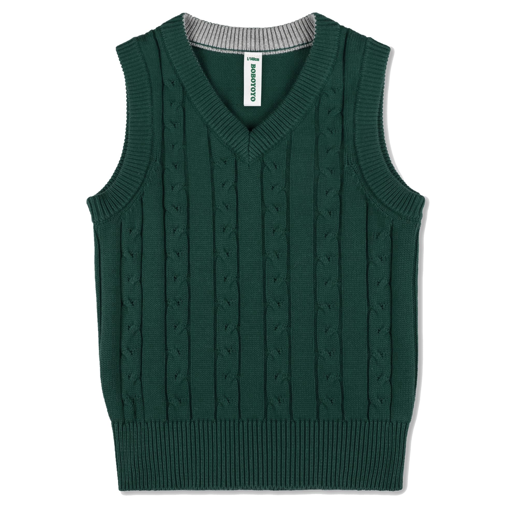 BOBOYOYO Boys Sweater Vest Unisex Cable Knit 100% Cotton Toddler Uniform Vest for Little Big Teen Boy Girls Childrens Kids
