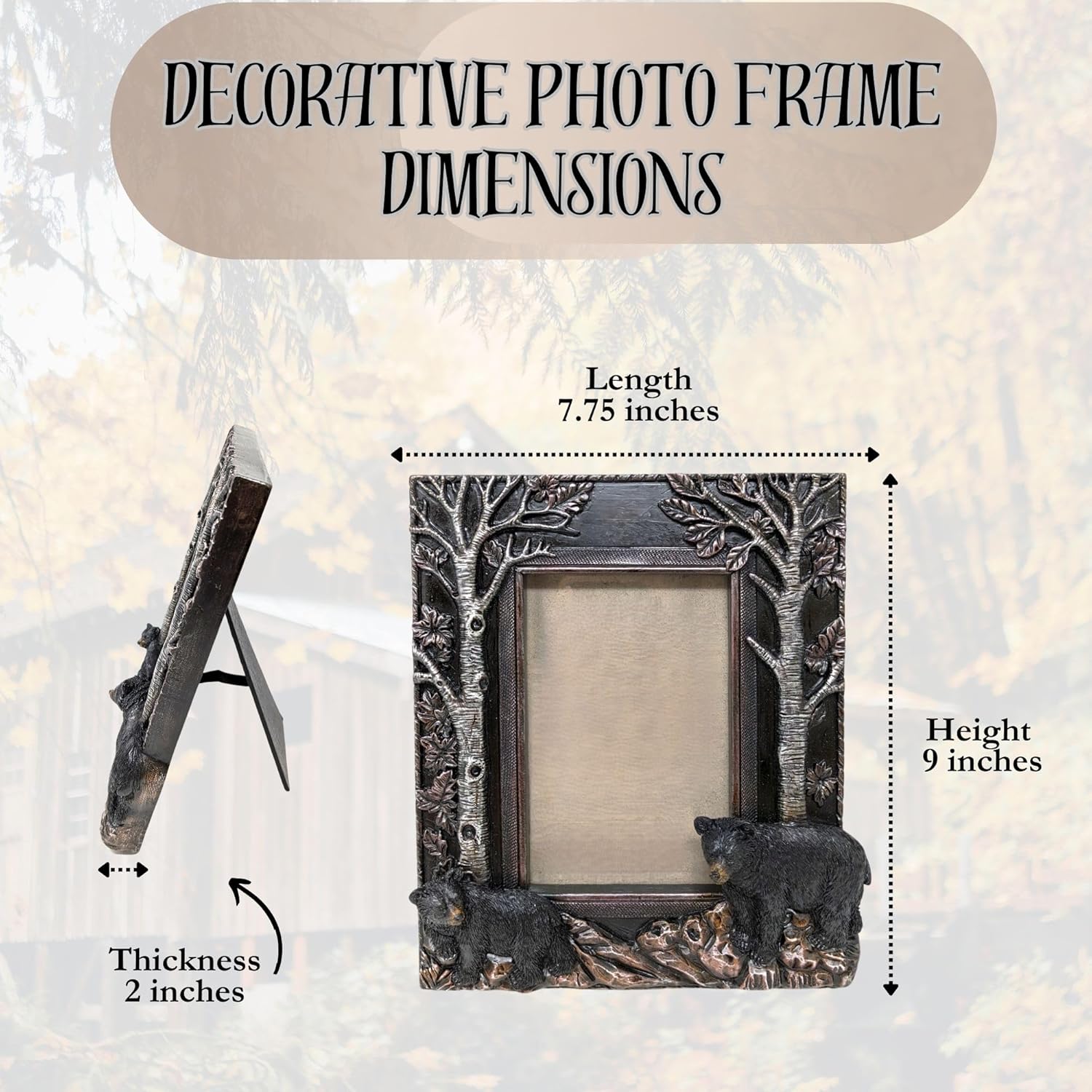 BestGiftEver Aspen & 2 Black Bears Rustic 4x6 Unique Rustic Photo Frame | Lodge, Cabin, Wildlife Decor | Nature-inspired Tabletop Picture Frame