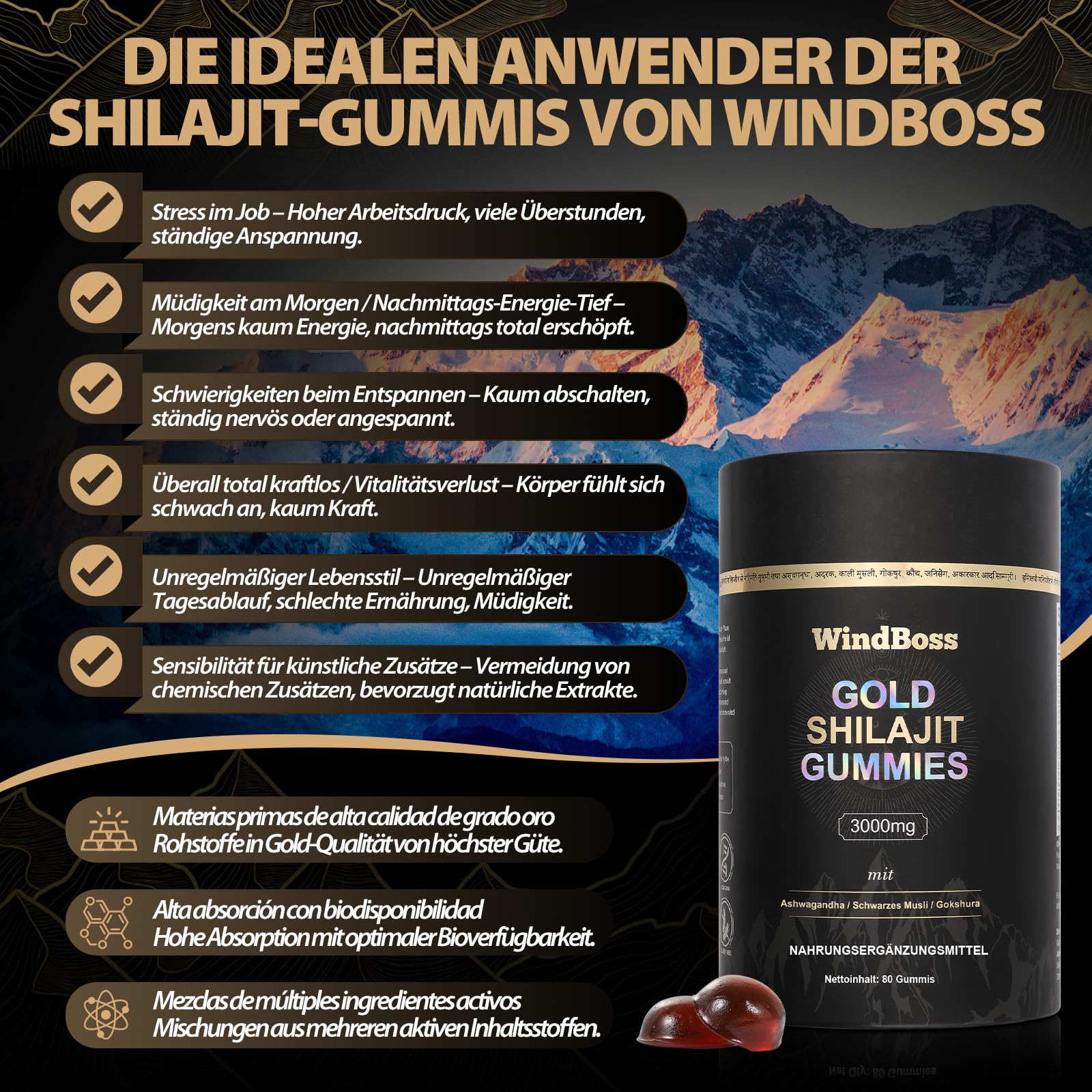 Himalaya Shilajit Gummibärchen – Shilajit Gummies für Männer & Frauen – Mit traditionellen Pflanzenextrakten zur Unterstützung eines Energieschubs & der Fokus – Vegan & ohne Gelatine, 80 Stück