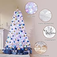 Vista 137 de Yaheetech 7.5ft Pre-lit Spruce Artificial Christmas Tree Snow Flocked Hinges Tree with 550 Multicolor LED Lights & 1284 Branch Tips & Metal Stand
