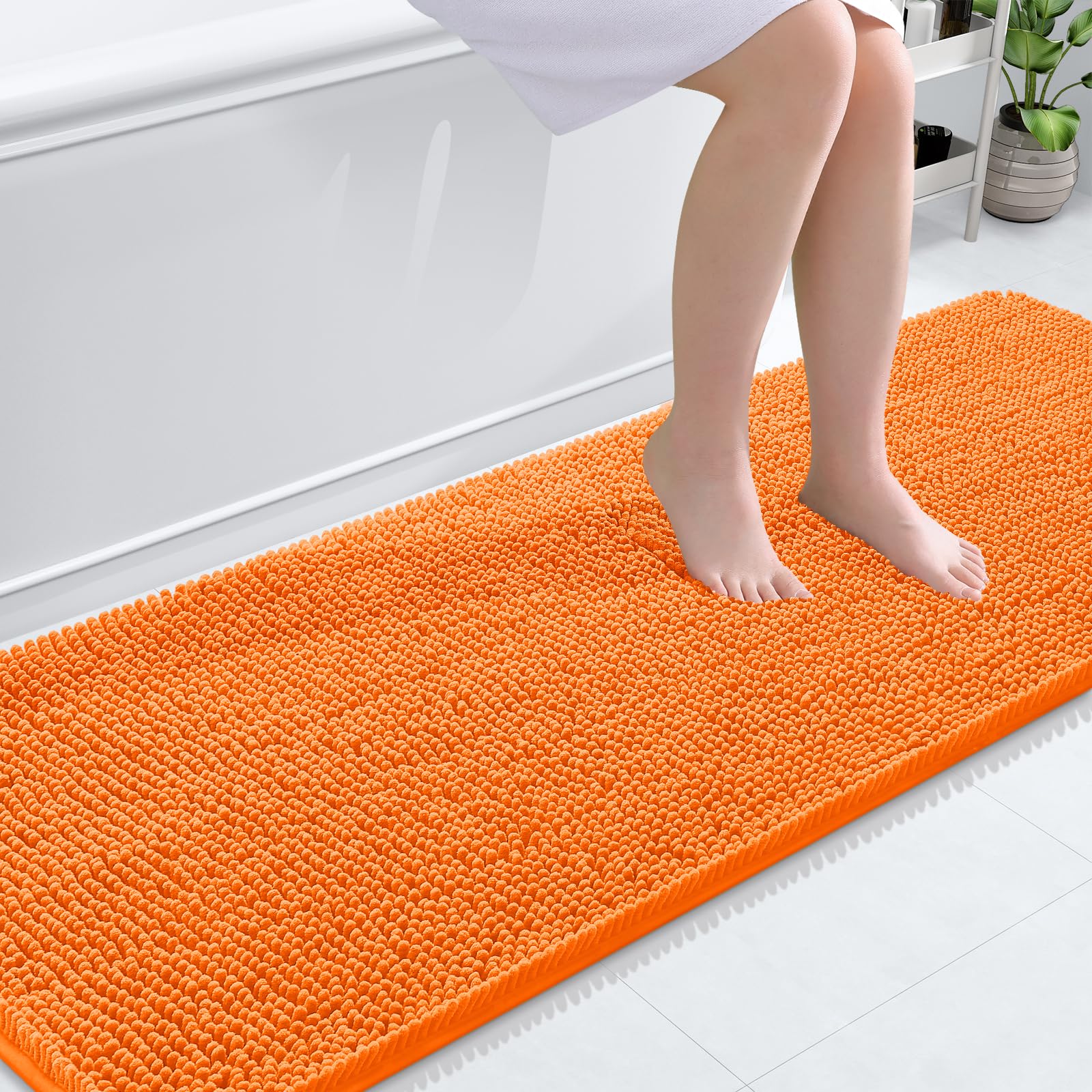 OLANLY Bathroom Runner Rugs 70x24, Extra Soft Absorbent Chenille Bath Rugs | Orange, Quick-Drying Rubber Backing, Washable Long Bath Mat for Bathroom Floor, Tub and Shower, Home Decor Accessories