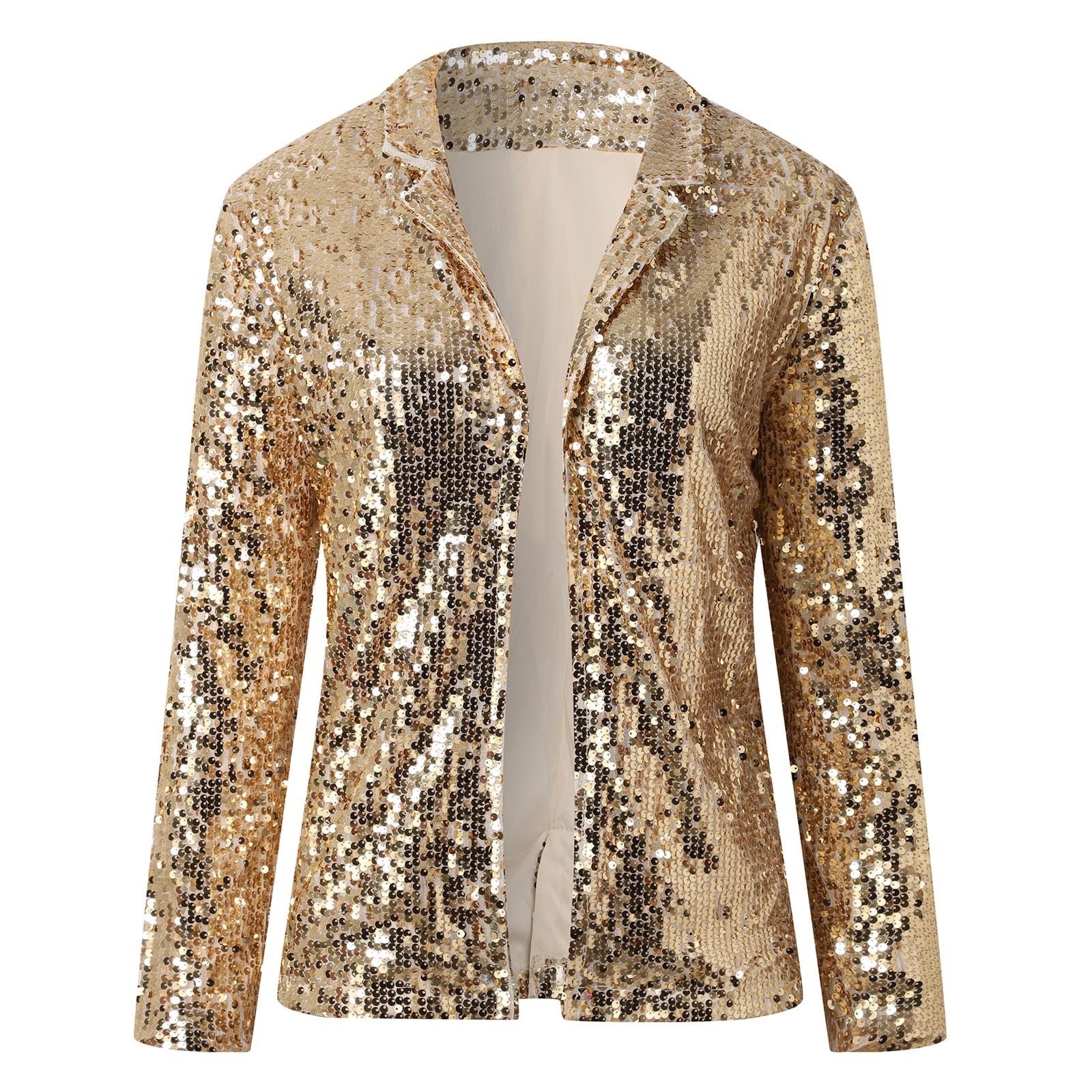 Generisch Giacca da donna con paillettes, aperta sul davanti, casual, a maniche lunghe, con tasca, elegante, per lavoratori professionali