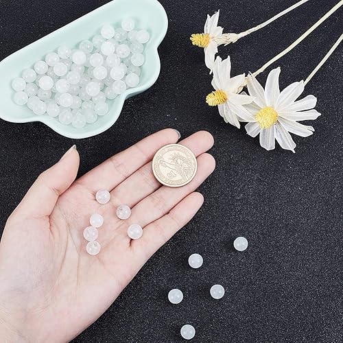 Miniatura 3 de OLYCRAFT 94 cuentas de mármol blanco natural de 0.315 pulgadas, hebras de cuentas de jade blanco, cuentas redondas sueltas de piedras preciosas de