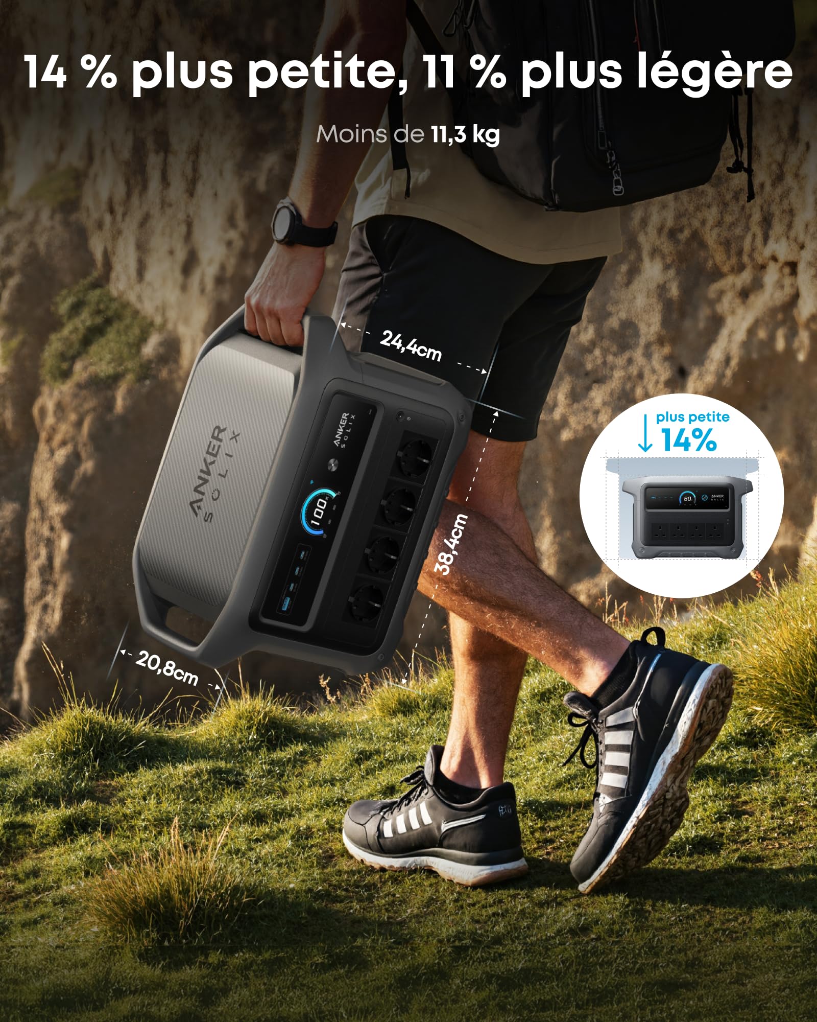 Station électrique portable Anker SOLIX C1000 Gen 2, générateur solaire 2 000 W (pic 3 000 W), charge totale en 49 min, batterie LiFePO4 1 024 Wh, pour les coupures de courant et le camping