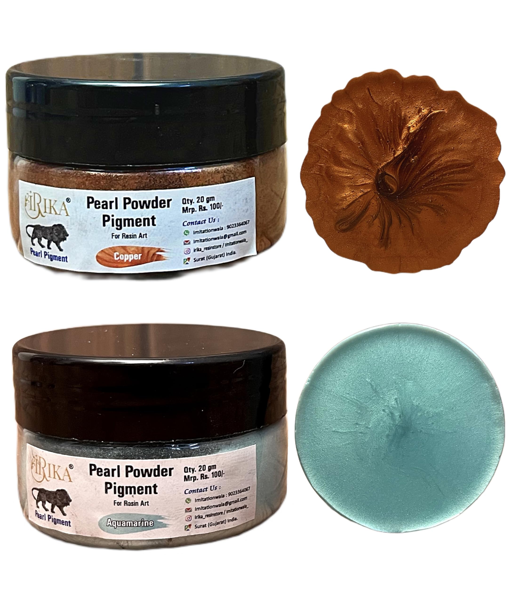 Pearl Pigments Aquamarin & Copper Mica Powder Set - 20g Each | Non-Toxic Epoxy Resin, Soap, Nail Art, Slime, Art & Craft Projects, Vibrant Glowing Colors-image-40