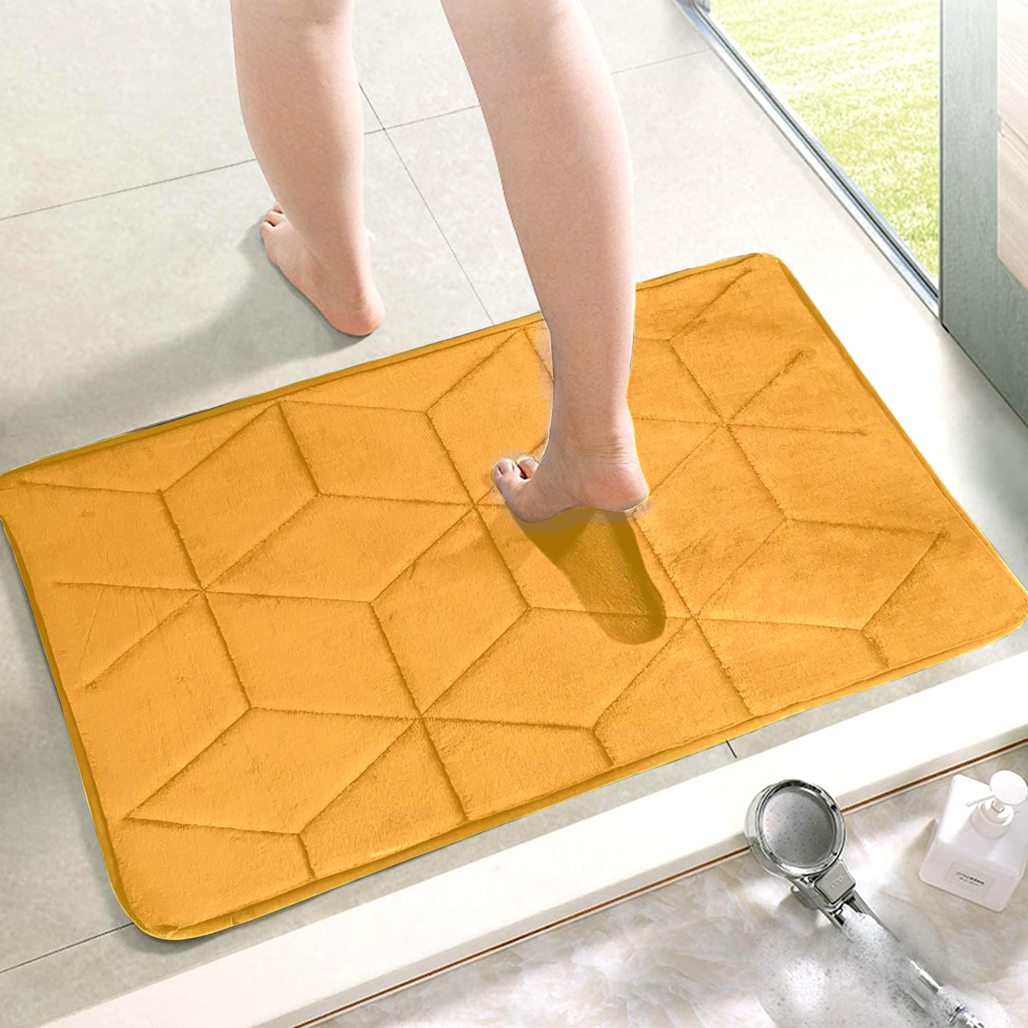 Status Contract Anti Slip Mat for Bathroom Floor | 16"x24" Memory Foam Bathroom Mats | Bathroom Mat Water Absorbing | Machine Washable Bathroom Anti Skid Mats for Bathing Area & Shower |(Yellow)-image-27