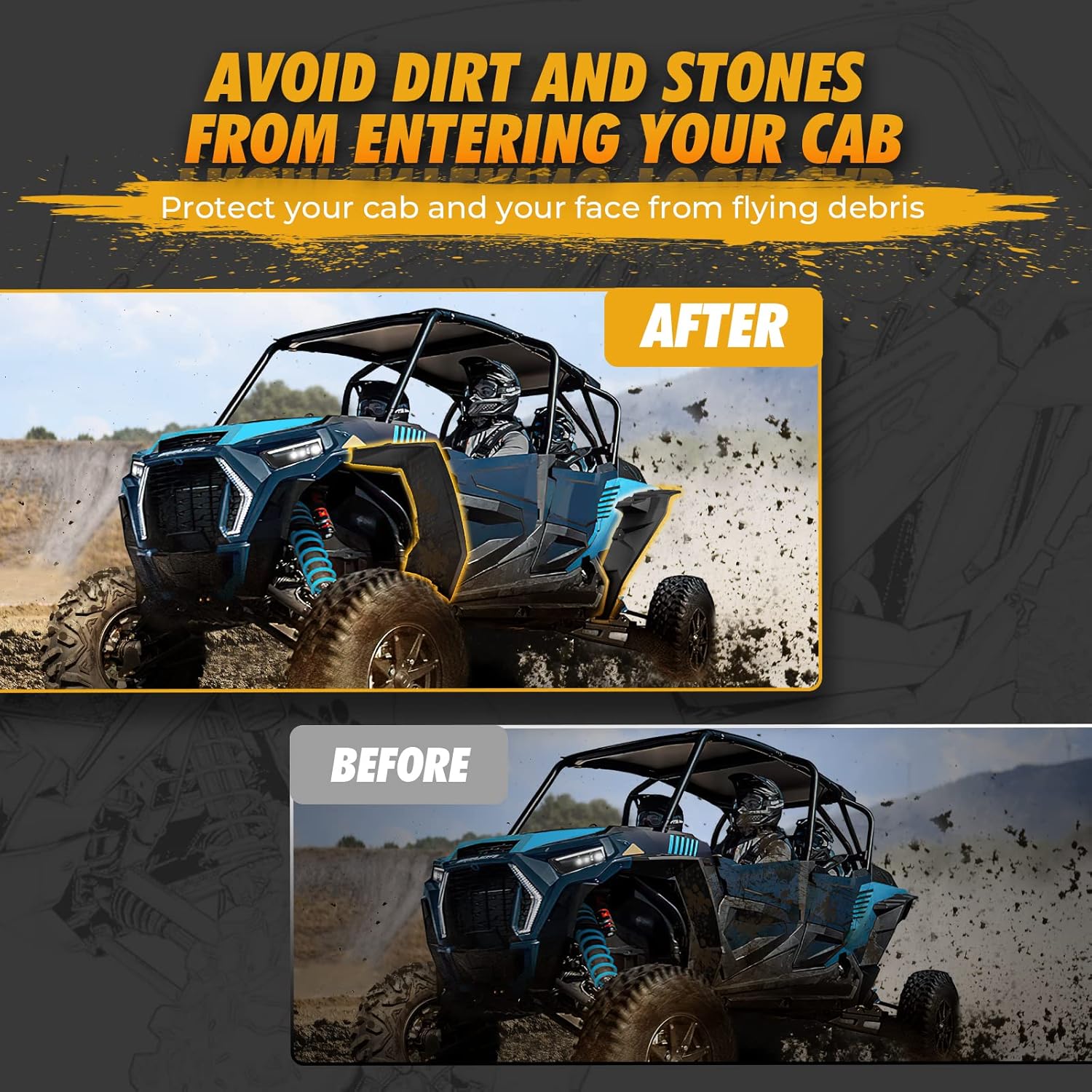 KEMIMOTO Fender Flare Set Extended Fender Flares Against Mud and Dirt 8.5 Inch Front&Rear Mud Flap Compatible with 2014-2023 Polaris RZR XP 1000/4, 2016-2023 XP Turbo/4,2018-2023 Turbo S/4，