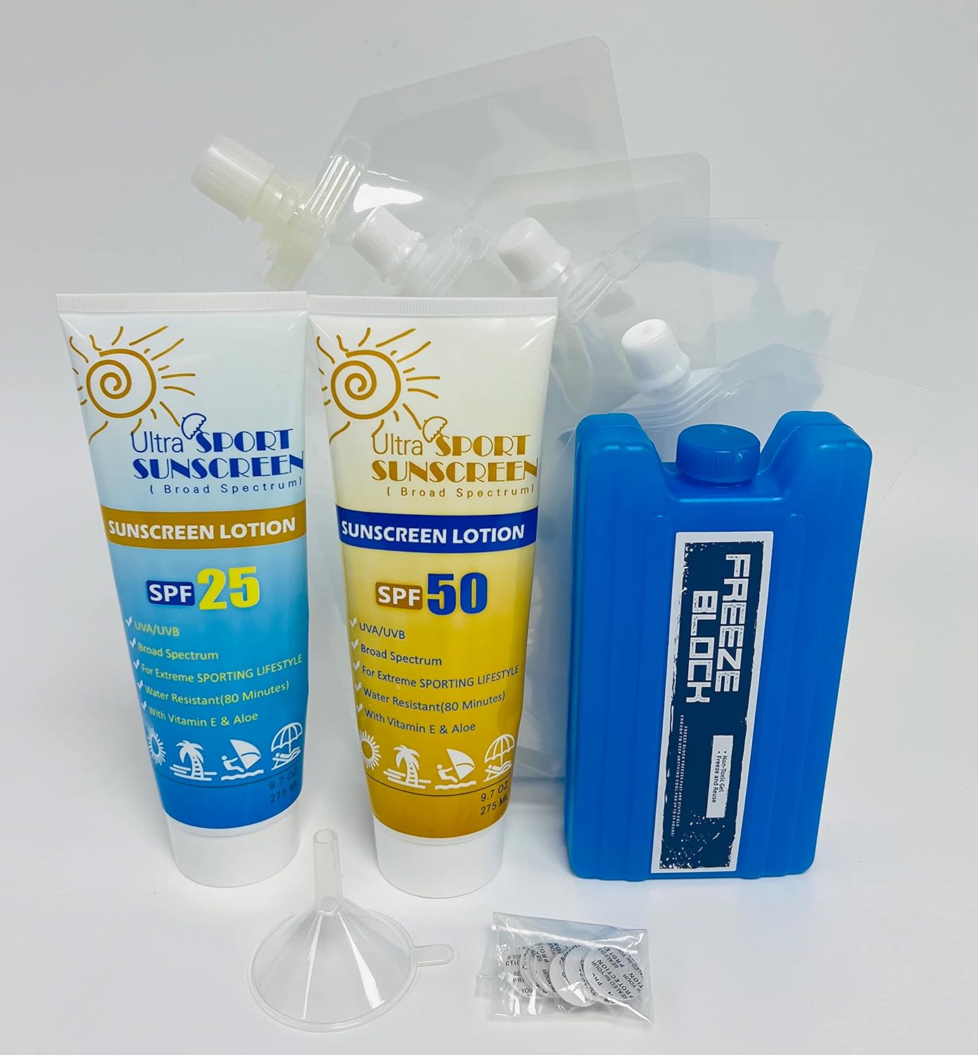 Binocktails 7 Pack Secret Flask Set 2 Sunscreen Flasks + Ice Pack