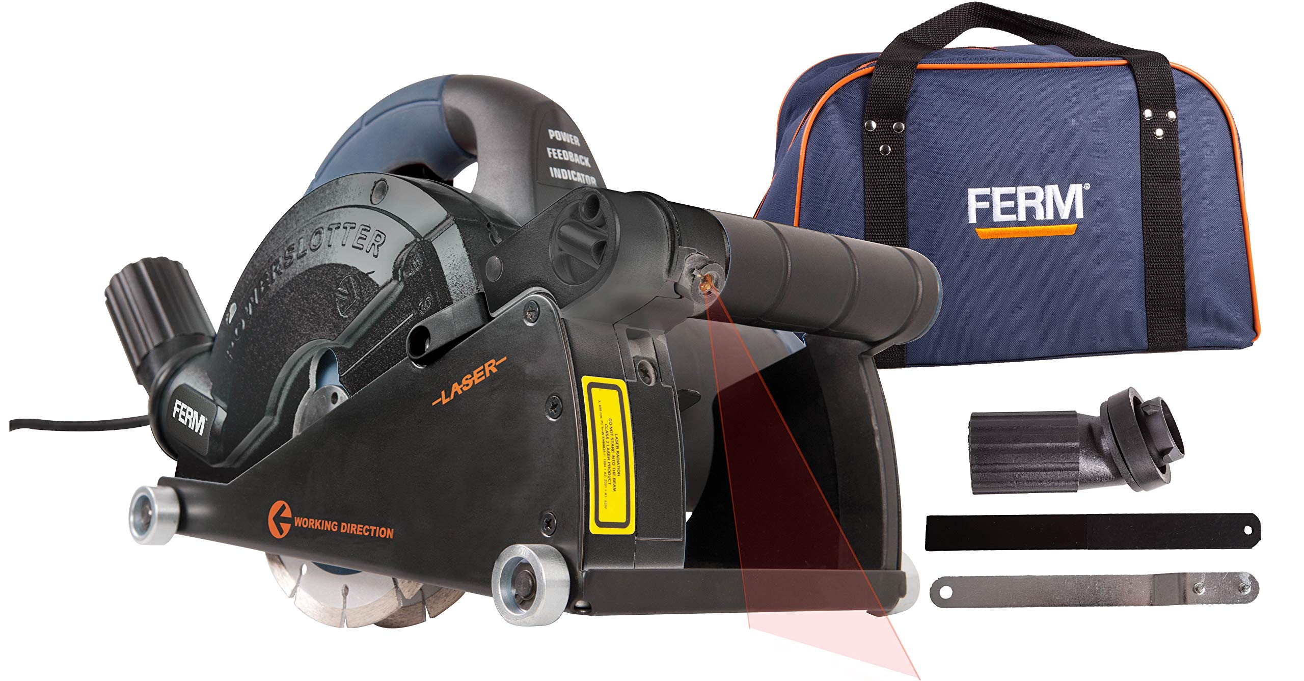 FERM Scanalatore 1600W 150mm - Laser -Incl. 2 lame diamantate e adattatore aspirapolvere + FERM Lama diamantata 150mm (2 pezzi) - per scanalatore da muro