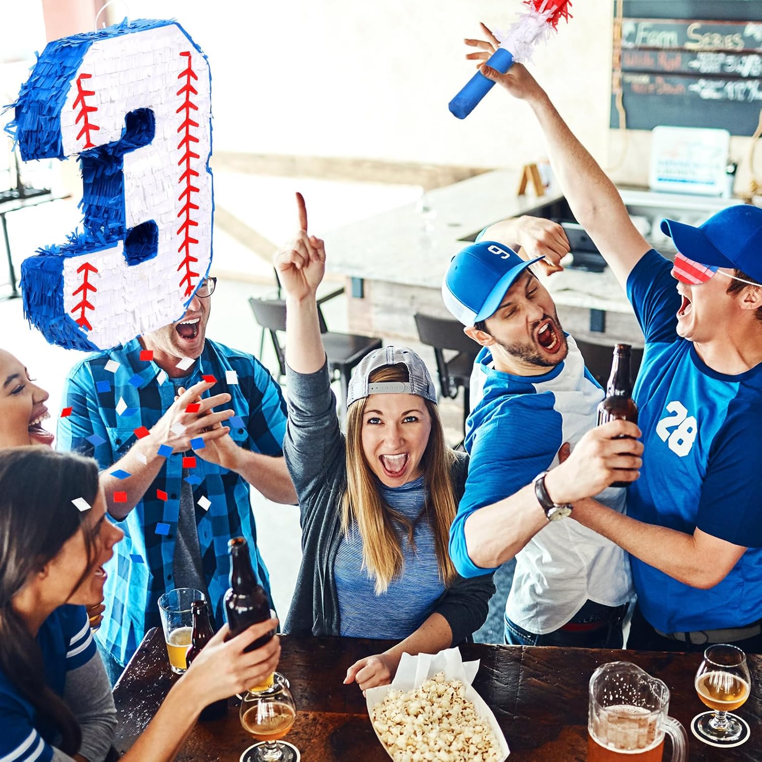 HyDren Baseball Piñata Baseball Party Decorations Number Piñata with Bat, Blindfold and Confetti, 16 Inch Sports Themed Birthday Party Supplies for Celebration Events(Number 3)