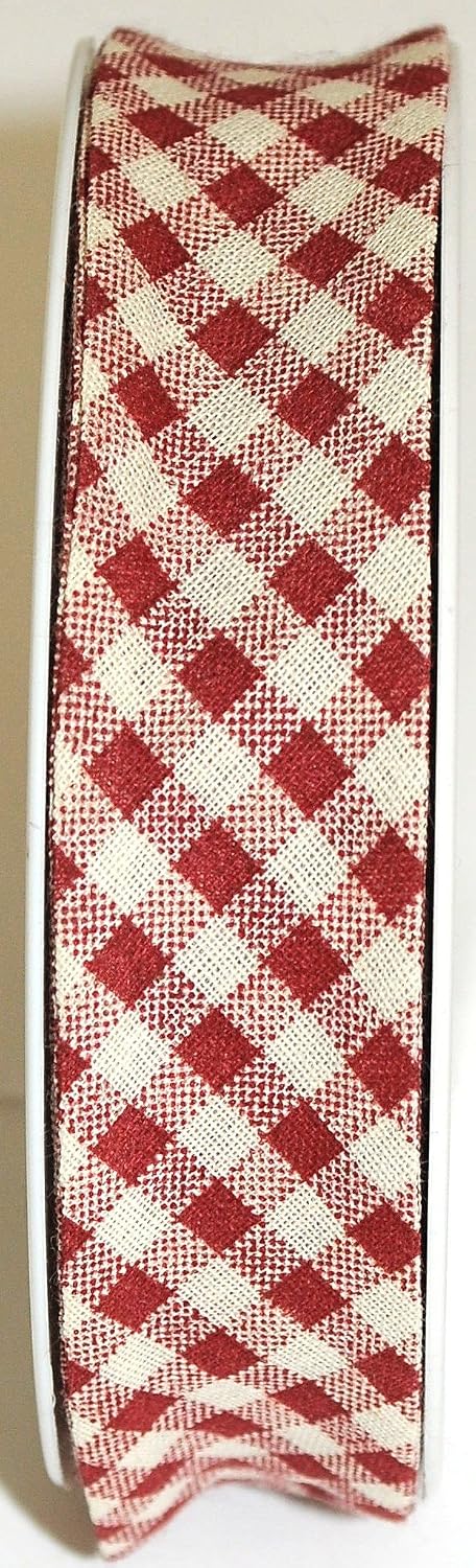 Inastri 25/5/ 5 mm Cotton Bias Binding in Red Beige Rustic Gingham 3470