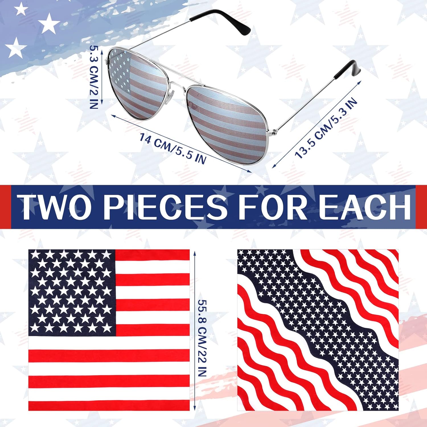 Mepase 6 Pcs American Flag Cowboy Hat with Cowboy Bandana and Glasses Fourth of July Hats American Flag Bandana Sunglasses for 250th Anniversary Western Cowgirl Costume Accessories