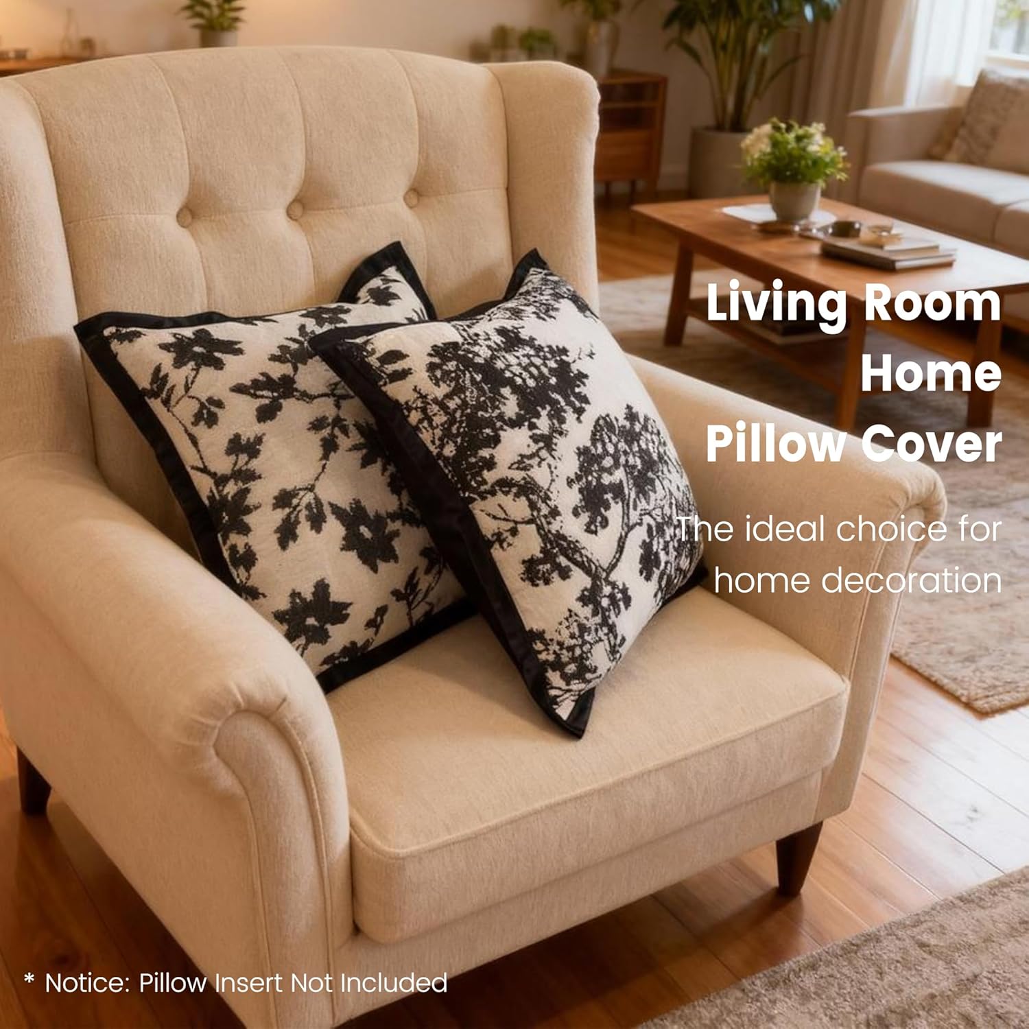 Maple Leaf Plant Spring Summer Pillow Cover for Couch Modern Cream Style Pillow Covers Snow Neil Courtyard Living Room Home Pillow Cover for Living Room Sofa Bed,2-pack Set (black, 18*18 inch)