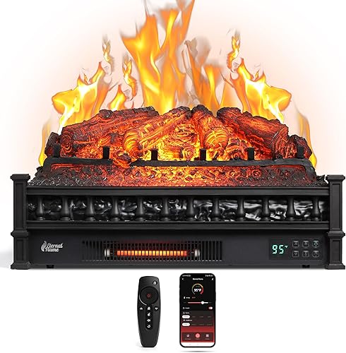 Miniatura 8 de TURBRO Eternal Flame - Calentador eléctrico de cuarzo infrarrojo WiFi de 26 pulgadas con sonido crujiente, troncos de madera de pino realistas,