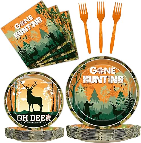 96 servilletas de papel para fiesta de camuflaje de caza, suministros de decoración de fiesta de cumpleaños Oh Deer para baby shower, suministros de