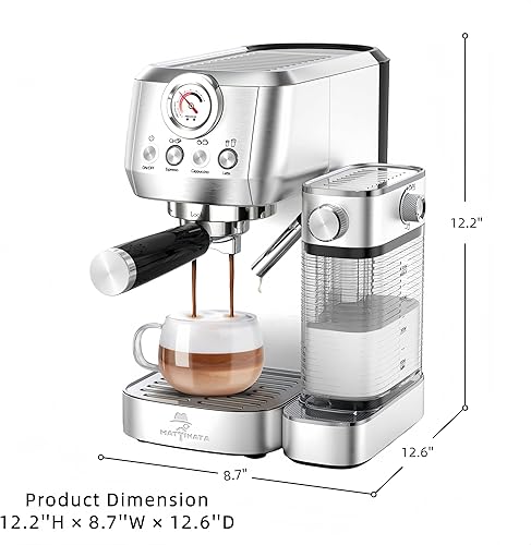 Miniatura 7 de MÁquina de café capuchino MAttinata con espumador de leche automático, máquina de espresso compacta con medidor de presión, máquina de capuchino de