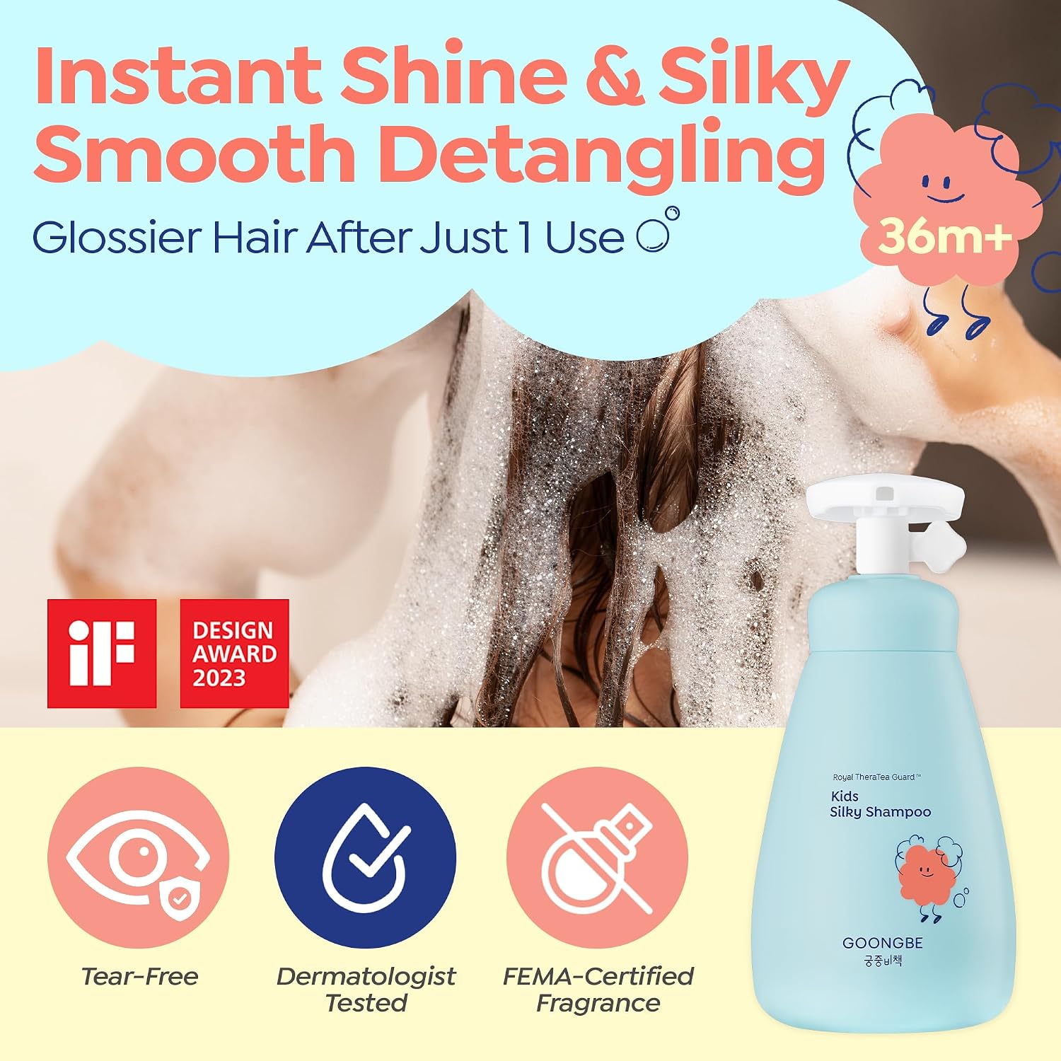 GOONGBE Kids Wash Duo Set – Korean Low pH Silky Shampoo & Mild Body Wash – Silicone-Free Hair Care & Micellar Body Cleanser – Allergen-Free Formula for Sensitive Skin, 10.1 fl.oz. & 10.1 fl.oz.
