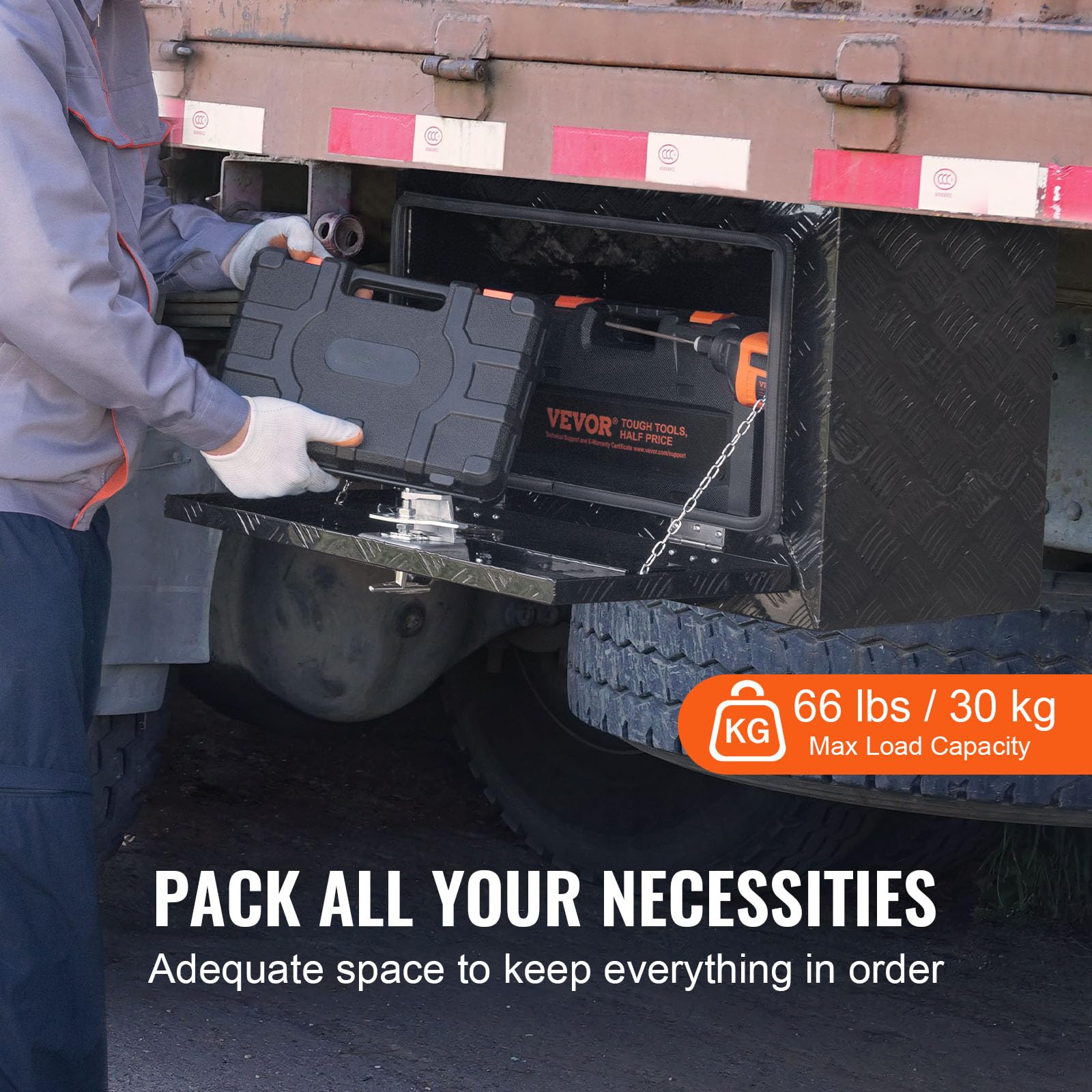 VEVOR Cassetta porta attrezzi per camion autocarro sottoscocca, Cassetta degli attrezzi 61,2x31x36cm, Scatola portaoggetti per pick-up, Lega di alluminio, Cassetta porta attrezzi carico 30 kg
