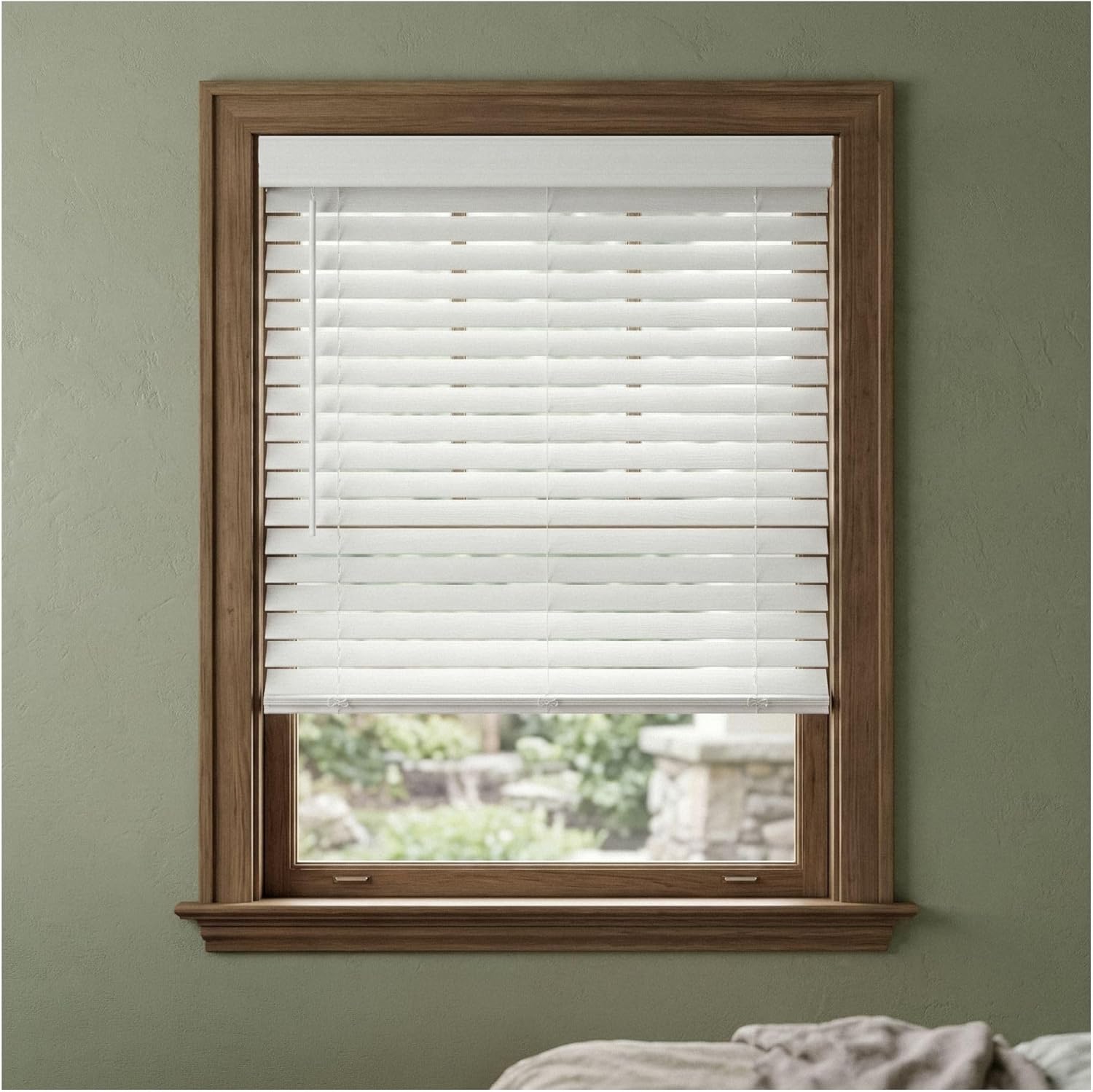 Lumino 2" Cordless Faux Wood Blinds – 26.5 W x 84 L - White, Room Darkening Window Blinds for Indoor Windows, Custom Size Faux Wood Plantation Blinds with Classic Valance, Inside Mount, Easy Install
