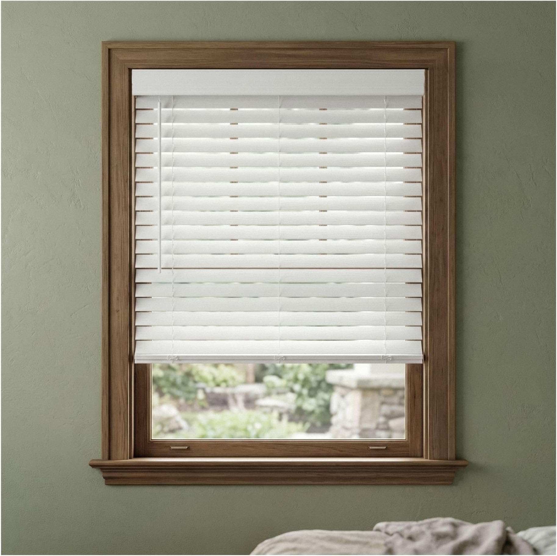 Lumino 2-inch Faux Wood Cordless Window Shade, Room Darkening, White, 35'' W x 60'' H