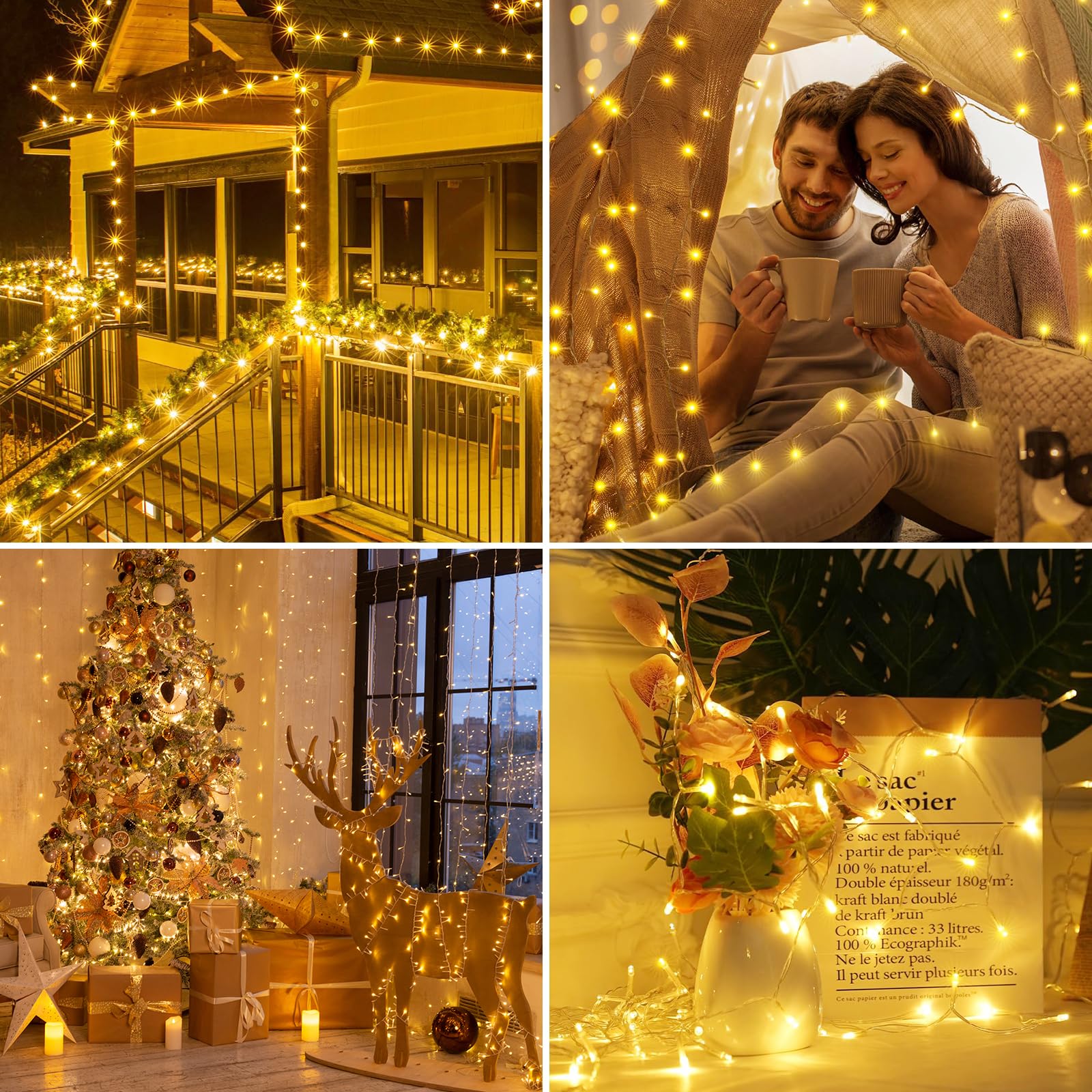 Avoalre Luci Natale 500LED 100M, Catena Luminosa 8 Modalità Impermeabile IP44 LED Luci LED Decorative per Interno/Esterno Albero di Natale Festa Nozze Compleanno Natale, Bianco Caldo