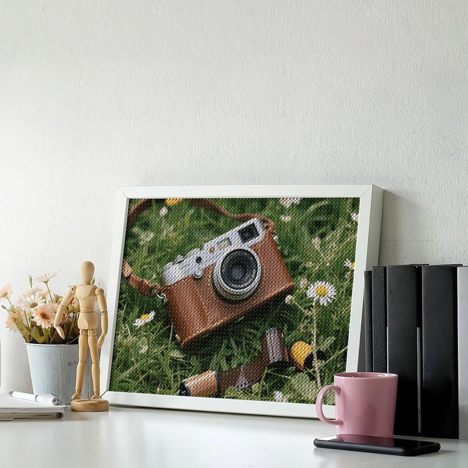 FodPand Vintage Leather Camera Diamond Painting Kit for Adults 5D DIY Diamond Art with Sparkling Gems Round Drill Complete Set Paintings for Beginners Unique Wall Decor Gift 12"x16" image 3