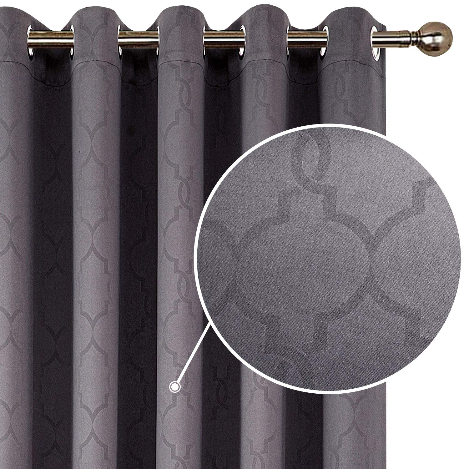Blackout Curtain Super Soft Embossed Grey Curtains for Bedroom 66 x 90 –inch Black Out Curtain with 2 Matching Tie Backs – Eyelet Curtain for Nursery Décor (Embossed Grey, 2x W66" X L90")