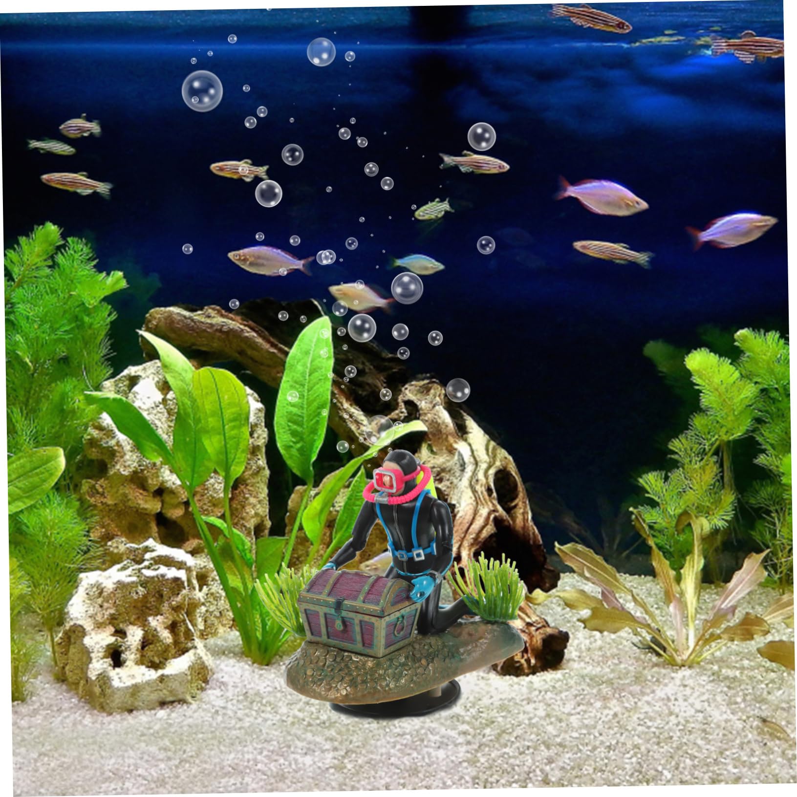 POPETPOP 2 Ensembles Fish Tank Treasure Chasse Grenouille Figurine D'aquarium Titulaire Décorations Remplisseur D'aquarium Ornement De Plongeur Flottant Ornement D'aquarium Usine Plastique