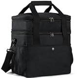 MIER Expandable 24L Lunch Bag Double Layer Insulated Cooler Tote Soft Cooler Bags 30Can Mens Adults Lagre Leakproof Lunch Boxes for Work&comma; Picnic&comma; Camping&comma; Travel&comma; Black