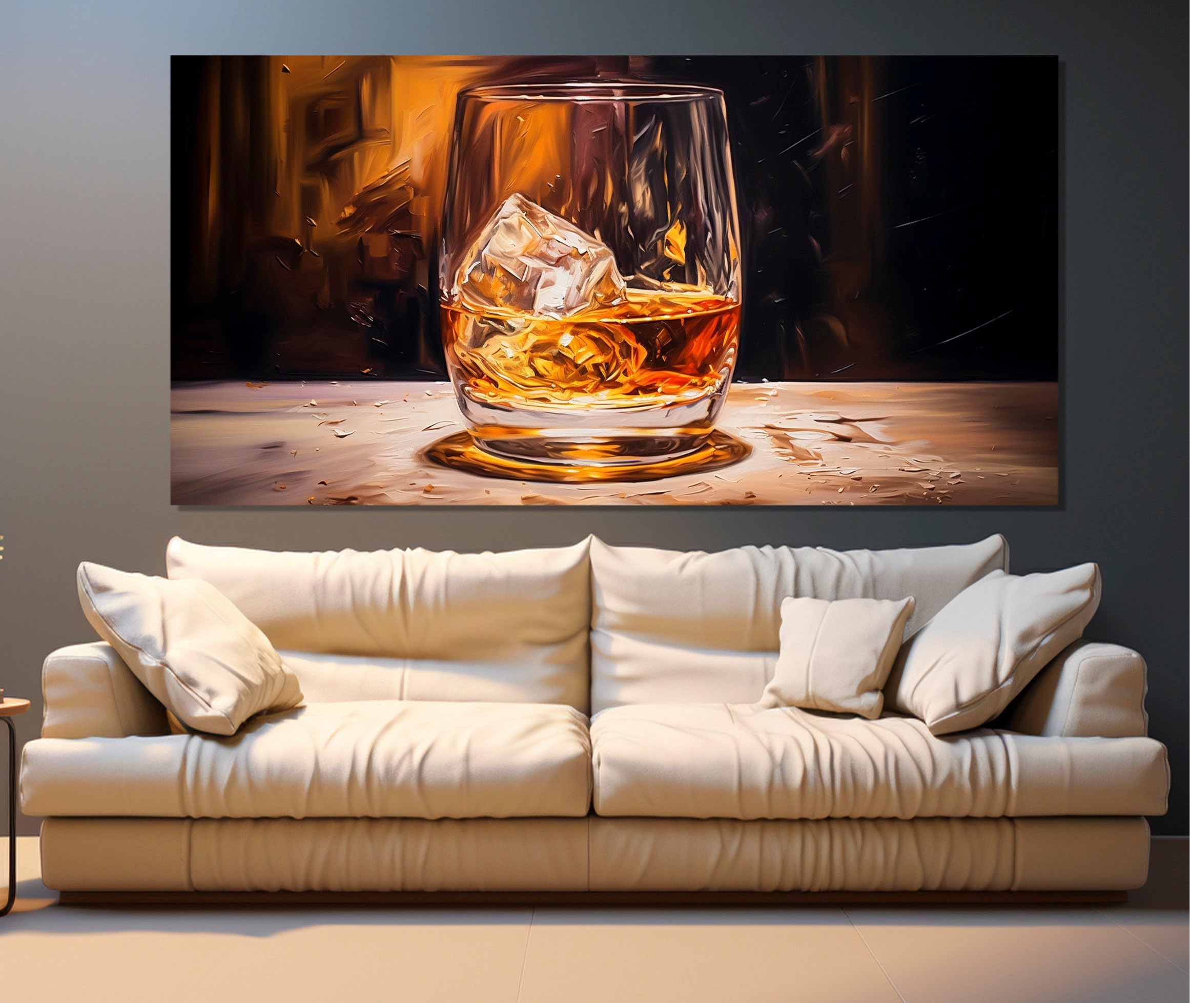 CAOXTART Arte mural de whisky, pintura de vaso de whisky, pósteres de whisky impresos en lienzo, decoración de pared para cocina y restaurante (70 x 140 cm/marco interior)