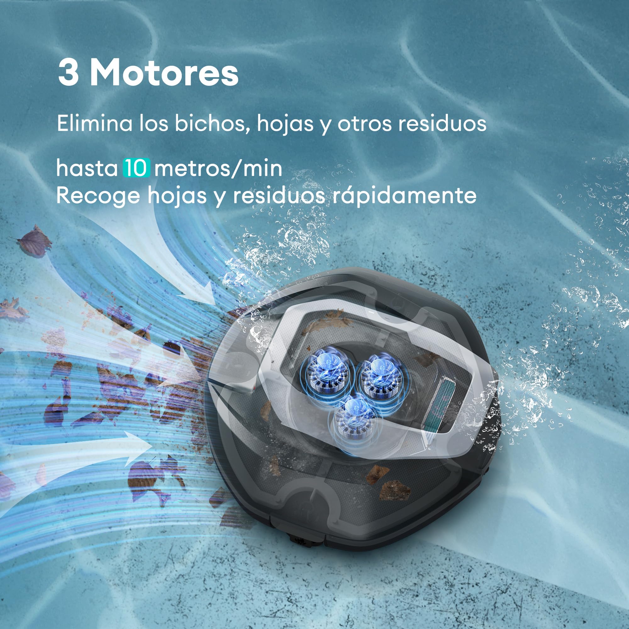Ultenic Robot Aspirador Piscina con Control Remoto/App, 3 Motores, Recogida sin Gancho, Robot Limpiafondos sin Cable, Autoaparcamineto, Trabaja hasta 90Min, 80m²