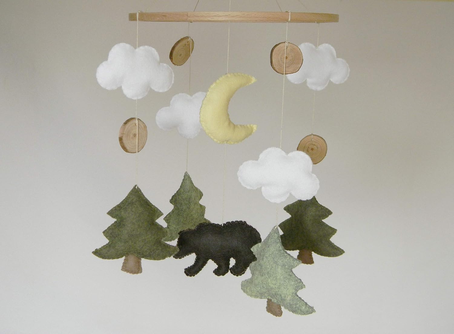 Baby mobile bear Woodland nursery mobile Bear crib mobile Rustic nursery Woodland nursery decor Pine Tree mobile scandinavian cloud moon