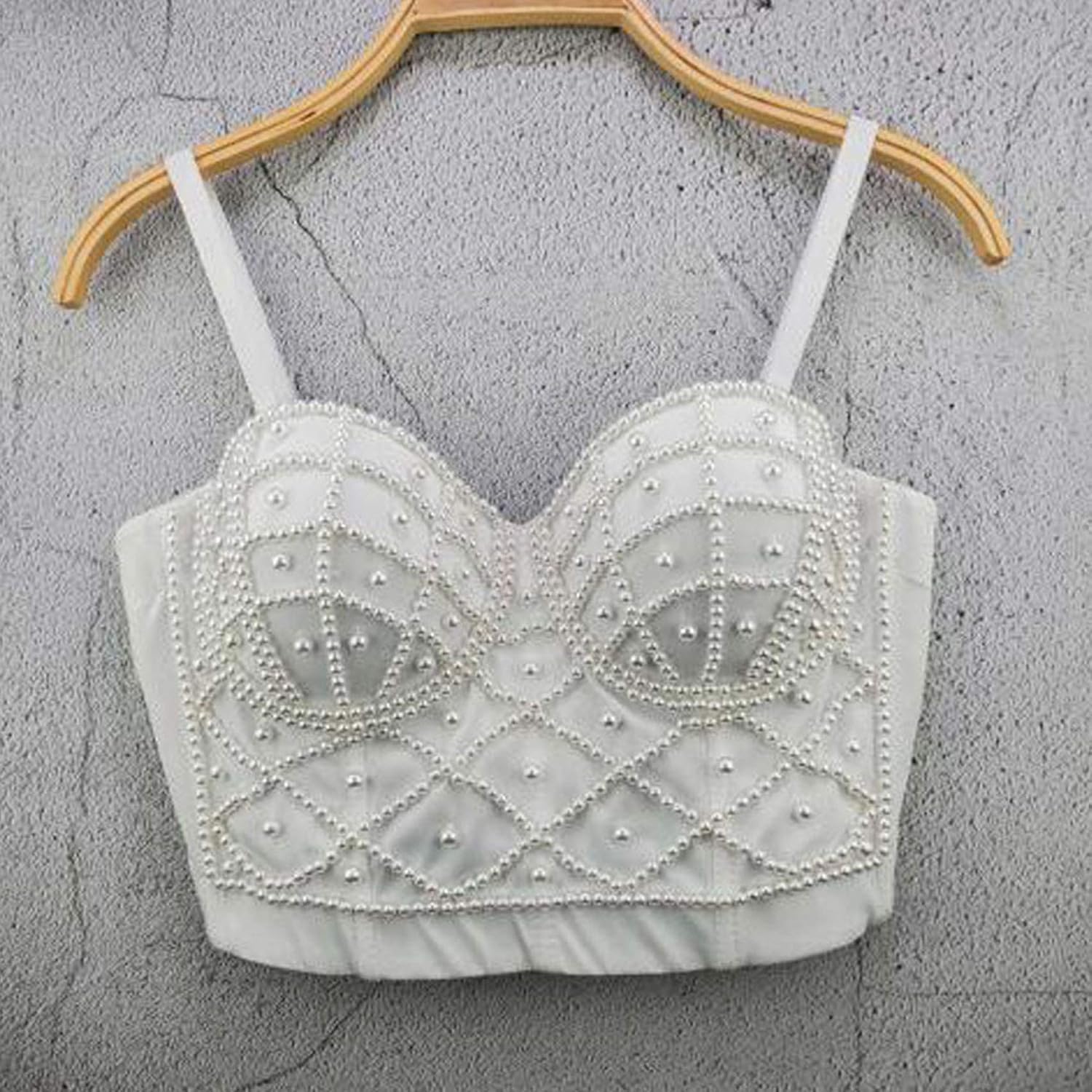 VEENDEO Women's Strap Beads Bustier Corset Crop Top Club Party Bra - Image 3