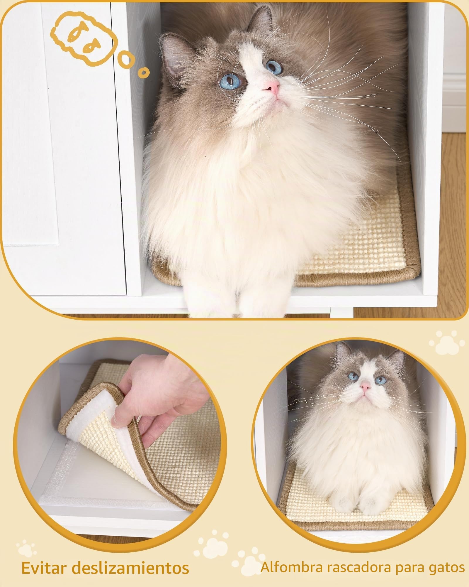 Hzuaneri Armario para Gatos, Mueble Arenero Gatos, Caja de Arena, Mueble Arenero, Casa para Gato con Puerta y Divisor Separado, 50 x 80 x 61 cm, Piernas Altas, Blanco CB01513W