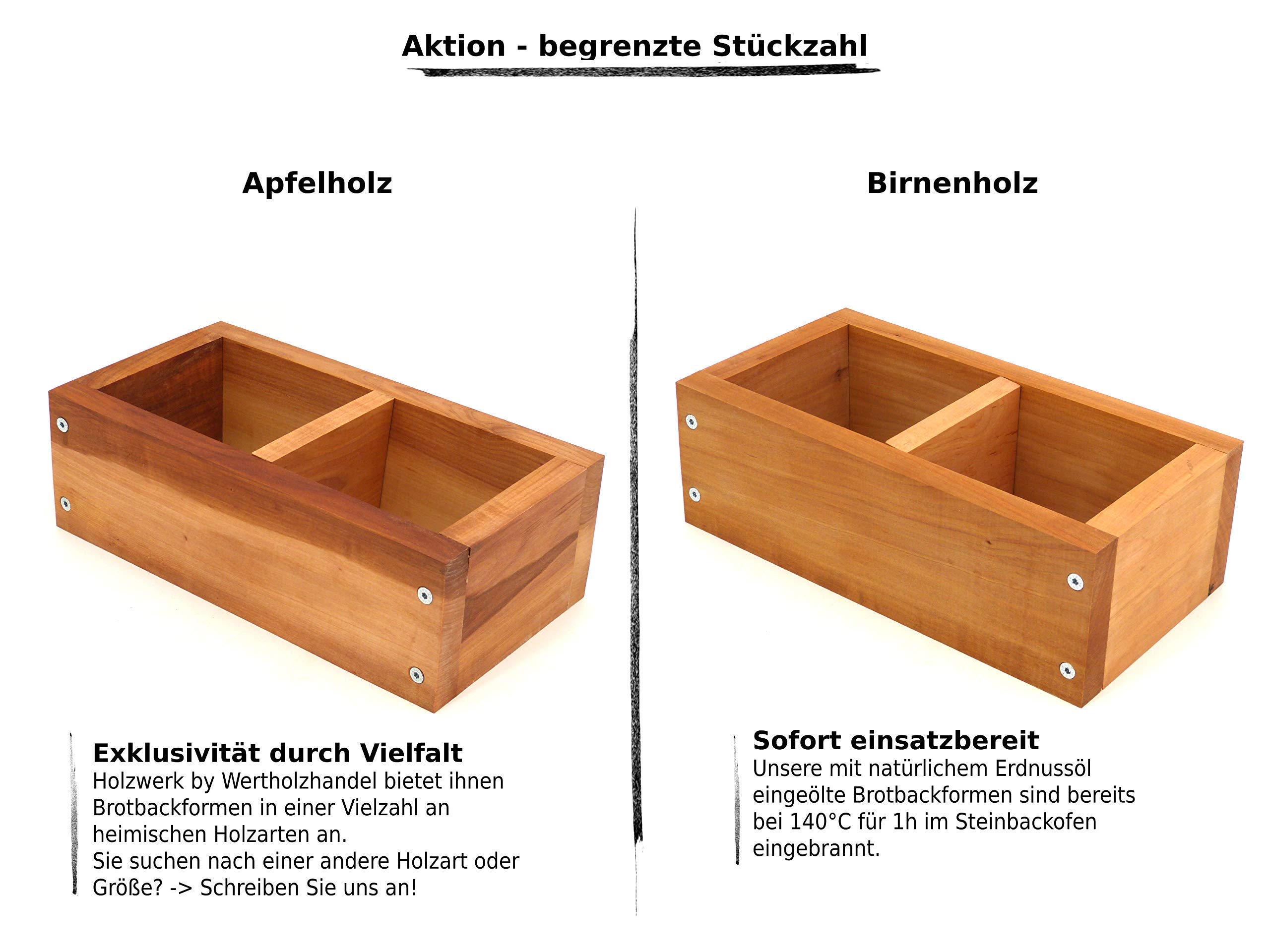 Holzwerk Premium Brot-Backform - hitzebeständiges massives Walnuss-, Birnen-, Apfel-holz – hochwertiger Brot-Backrahmen inkl. Rezept– natürlicher Holz-backrahmen – Handarbeit – Made in Germany