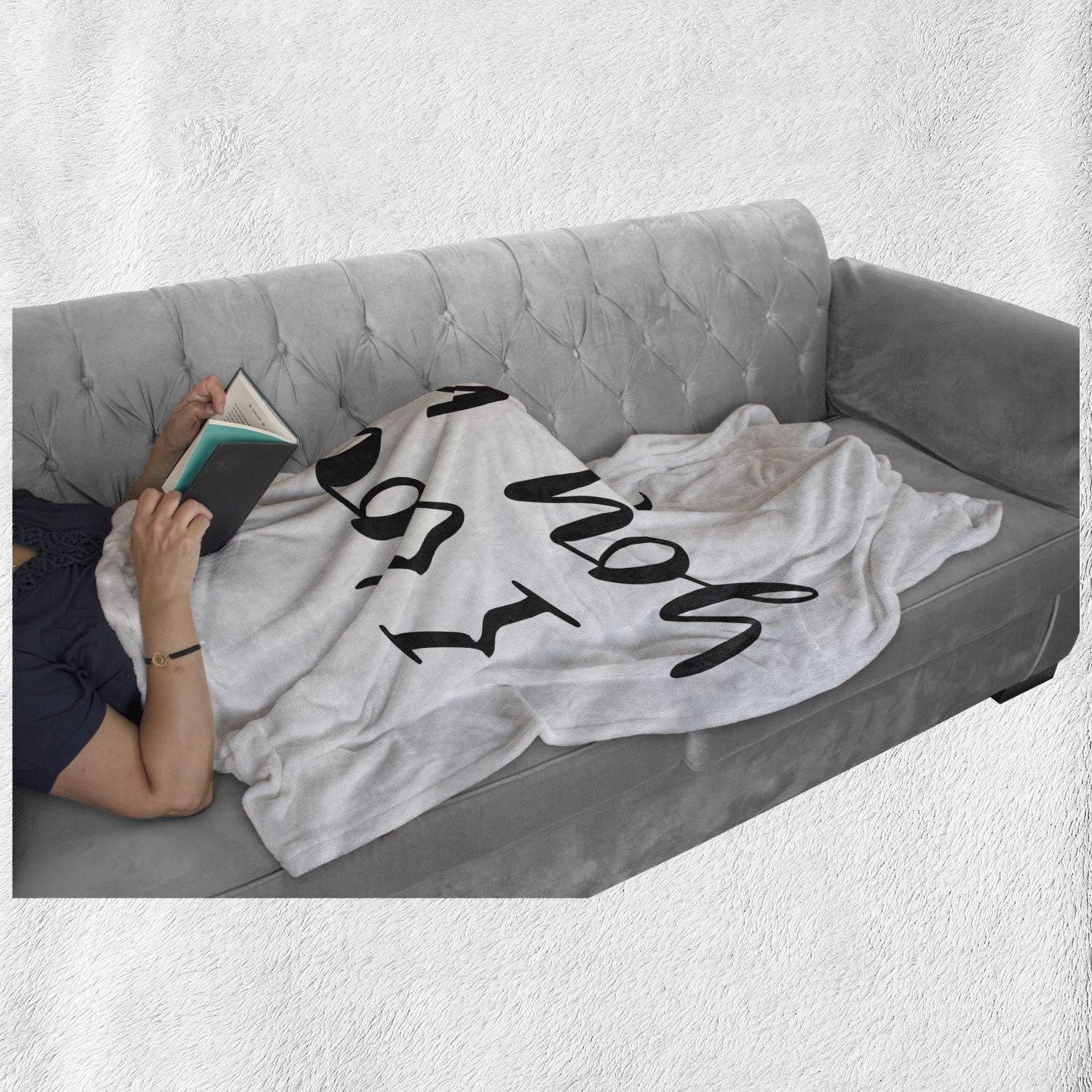 Lunarable I Love You More Throw Blanket, Marker Drawn Like Monochromatic Romance Amour Valentine Themed, Flannel Fleece Accent Piece Soft Couch Cover for Adults, 60" x 80", White and Charcoal Grey