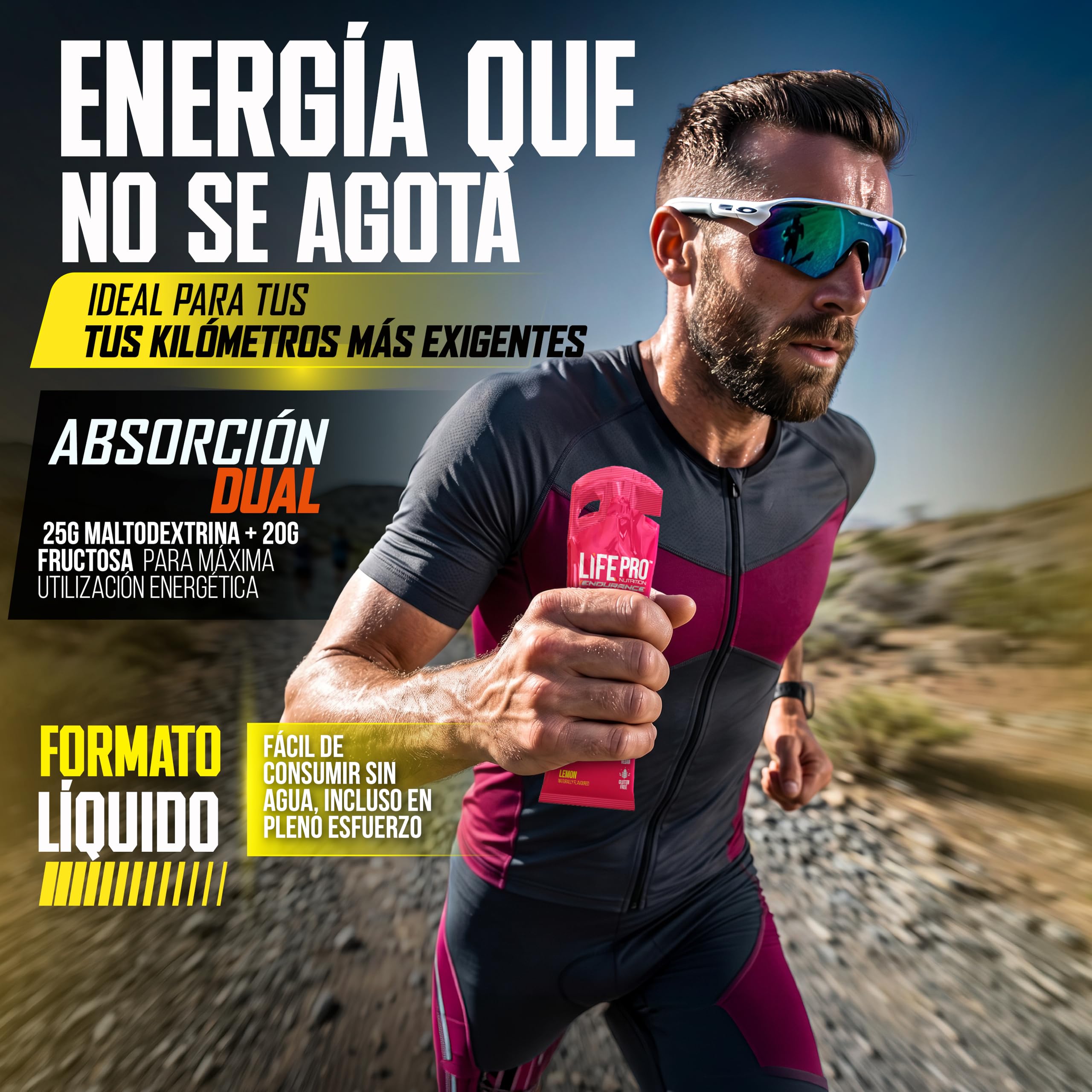 Life Pro Endurance Ultra Gel 1:08 12X60Ml - Gel energetico + caffeina per atleti di resistenza, corridori, ciclisti e triatleti con carboidrati ed elettroliti a rapido assorbimento - Limone