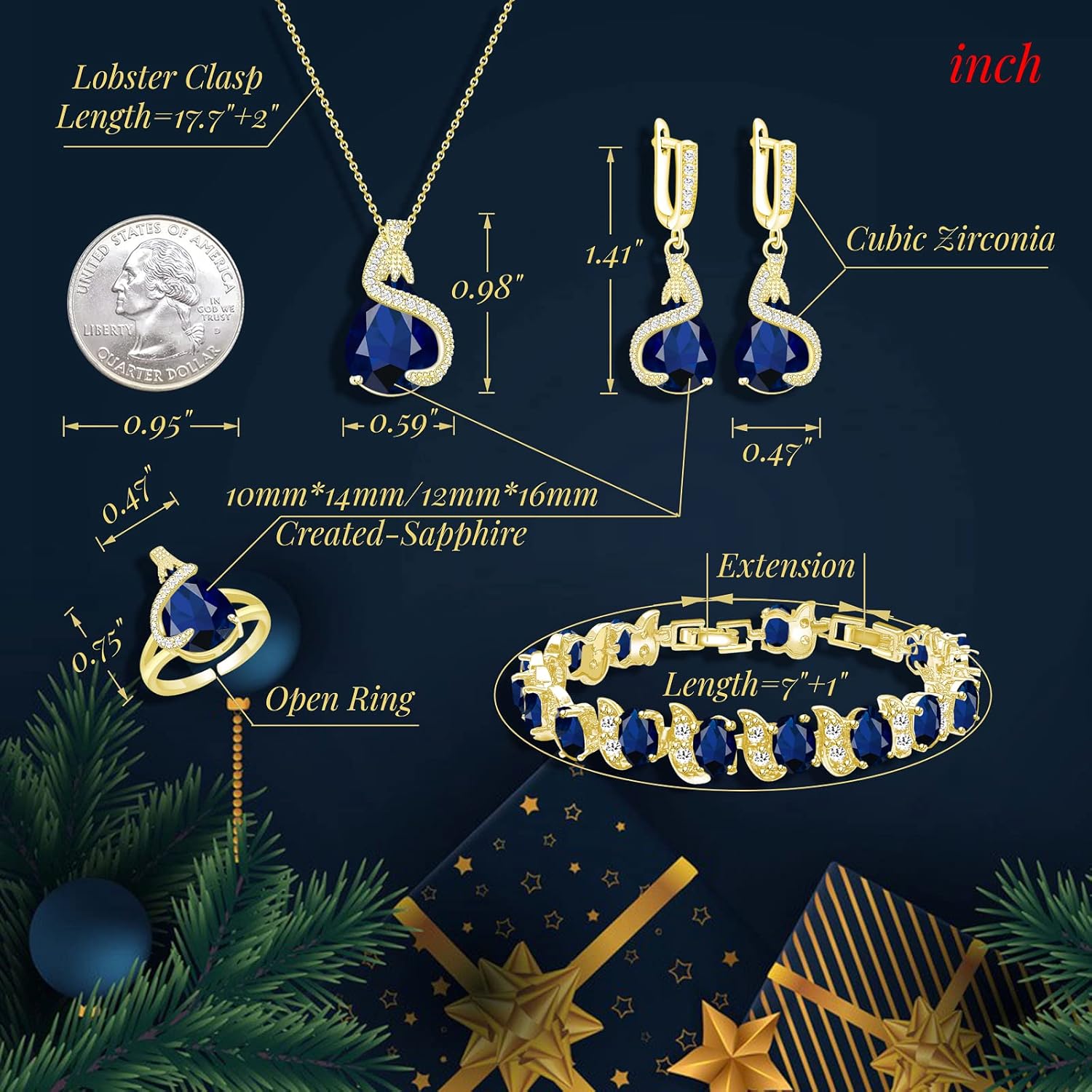 GZWHD Jewelry Set for Women Water Drop Cubic Zirconia Artificial Crystal Earrings Pendant Necklace Open Ring Tennis Bracelet Wedding Anniversary Birthday Engagement Gift for Bridesmaid Wife Girlfriend Friend - Image 6