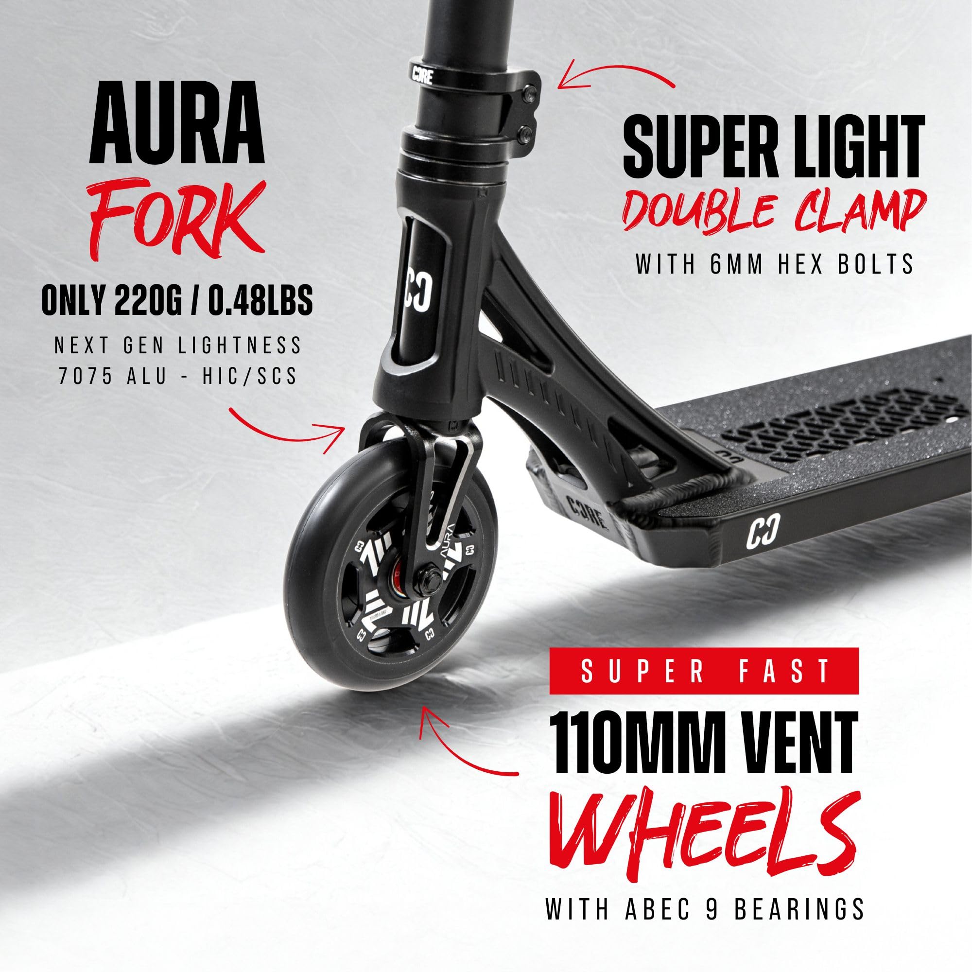 CORE SL3 Trottinette complète - Trottinette professionnelle pour tous les âges - Trottinette Pro pour enfants et adultes - Ready to Ride Trick - Noir